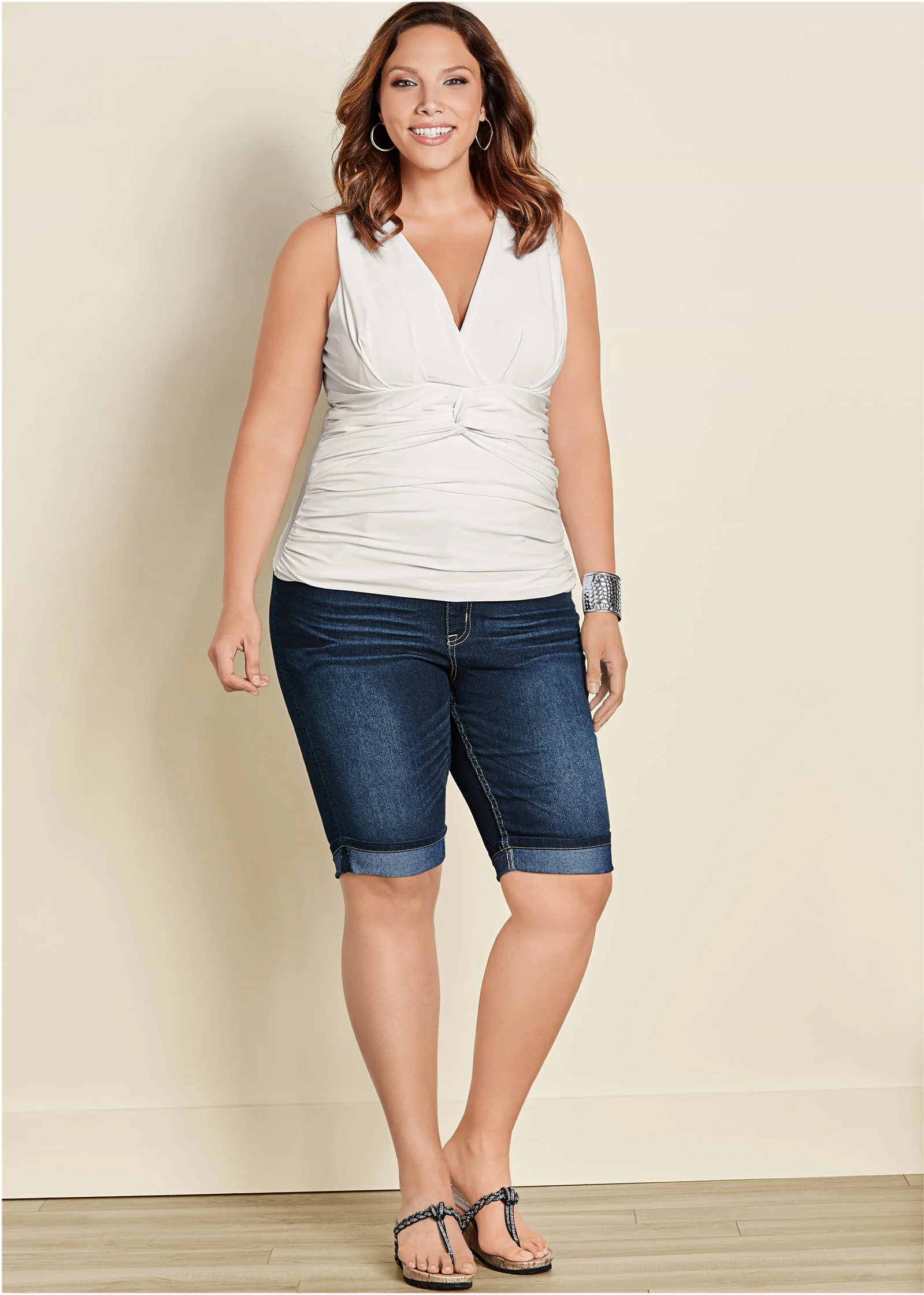 Knot front sleeveless top - White