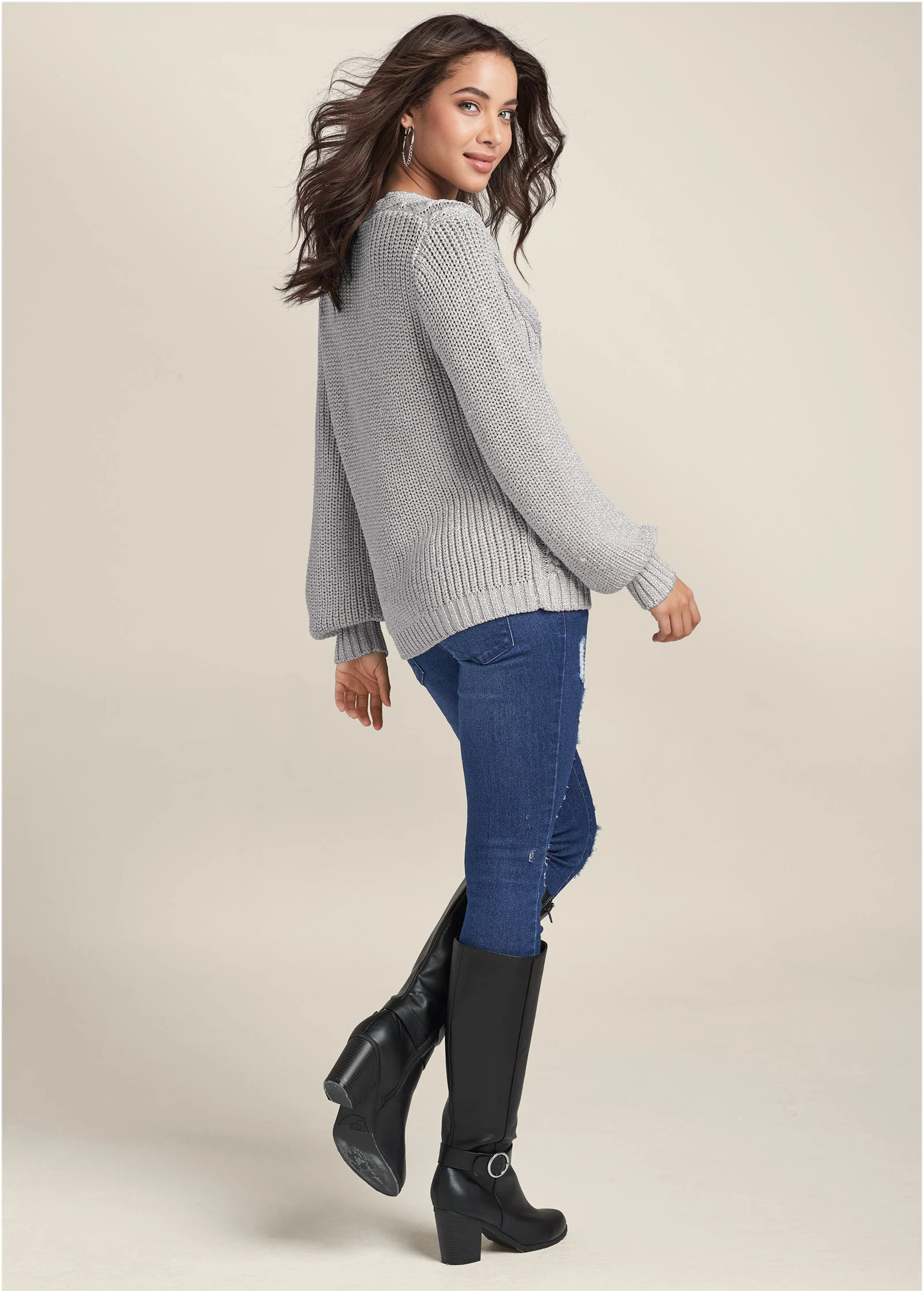 Lurex cable knit sweater - silver