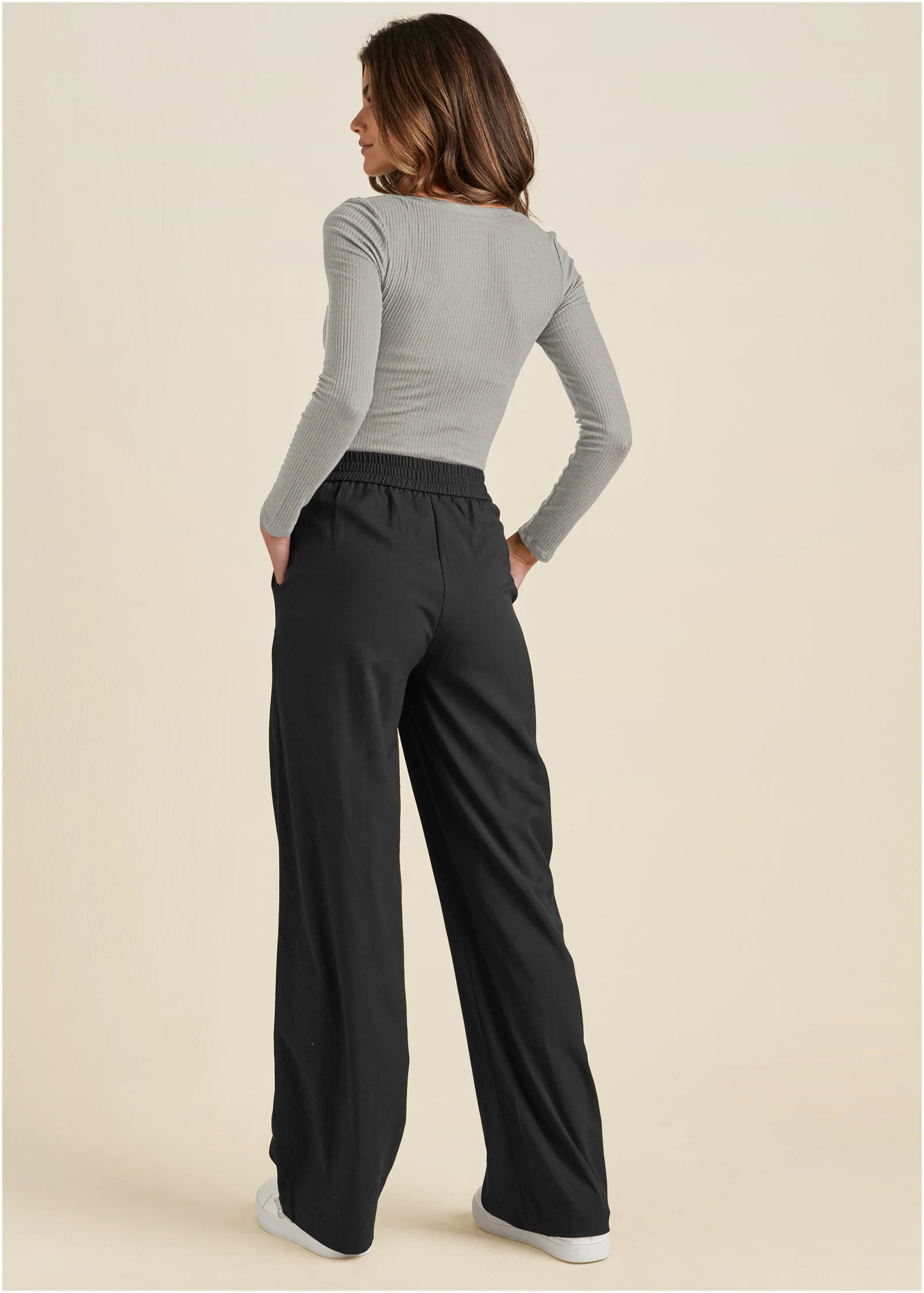 Ribbed Henley top - Heather Grey