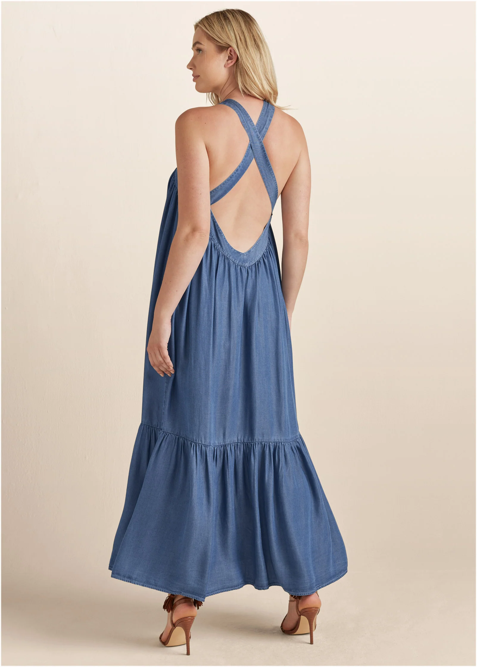 Chambray tiered maxi dress - Medium Wash