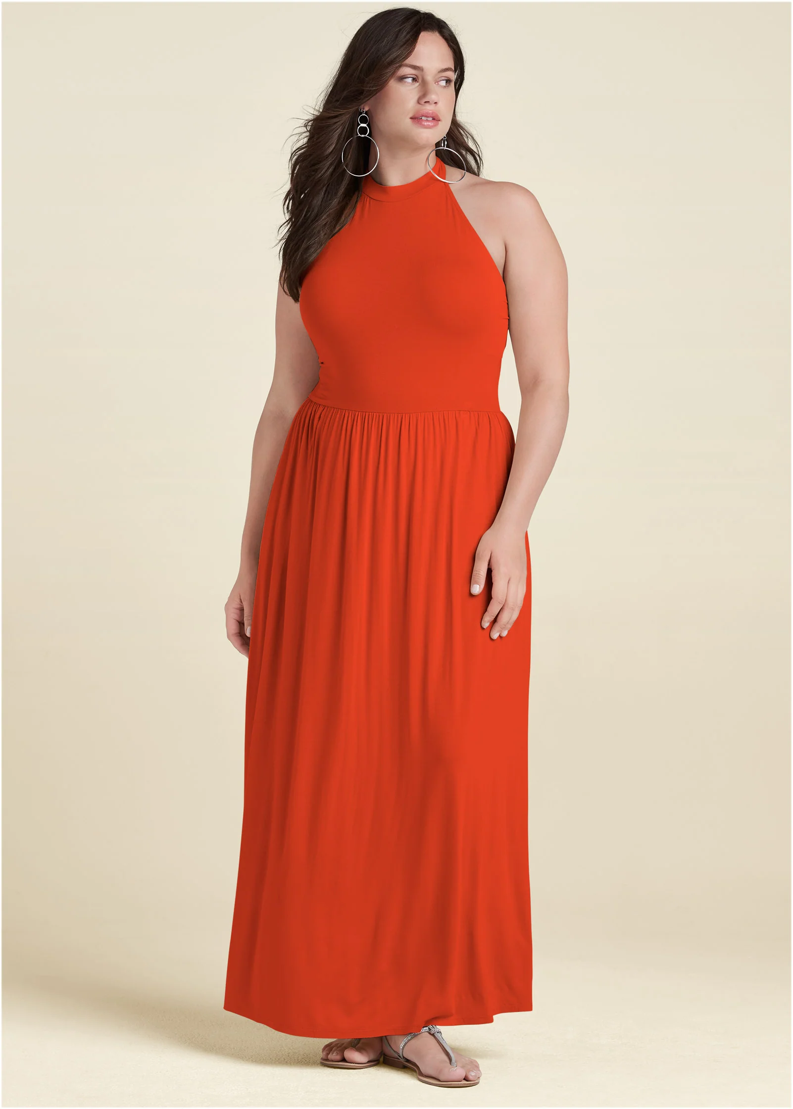 High Neck Maxi Dress - Tangerine Tango