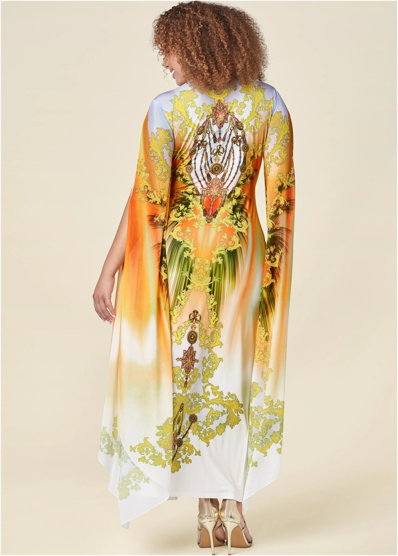 Exaggerated sleeve dress - Yellow Multi