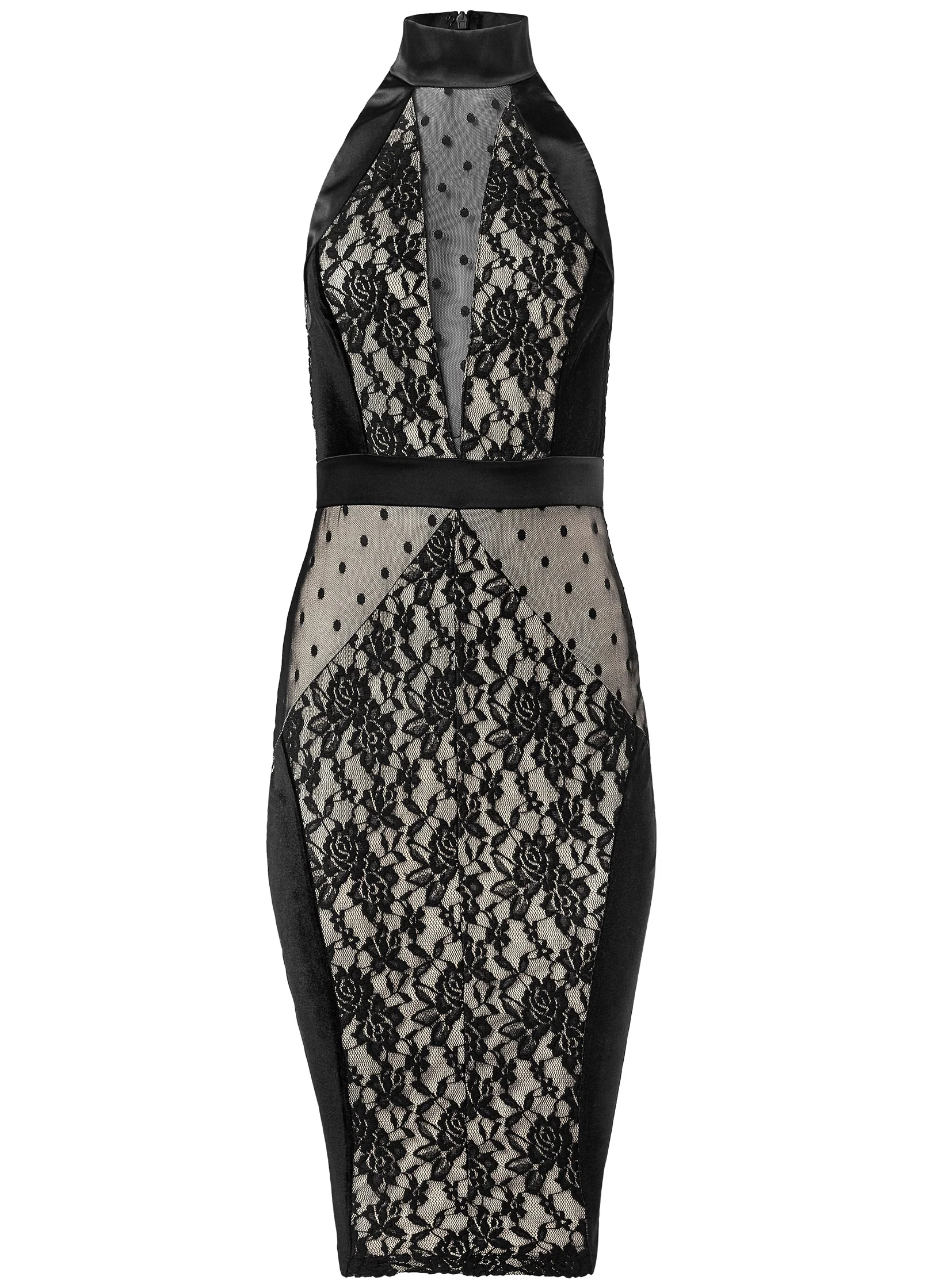 Mock-neck lace dress  - Black & Nude