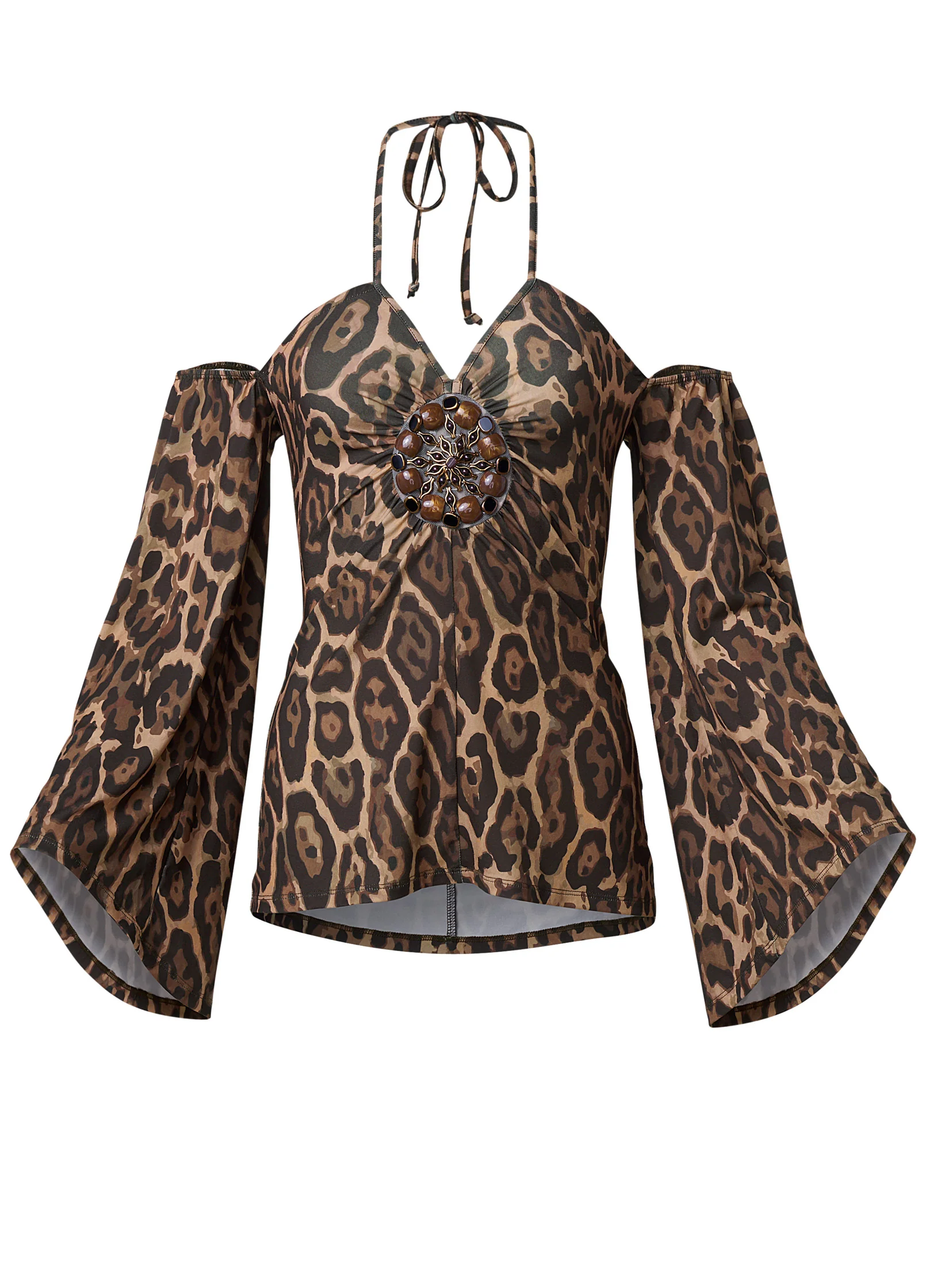 Halter tie animal print top - Brown & Black