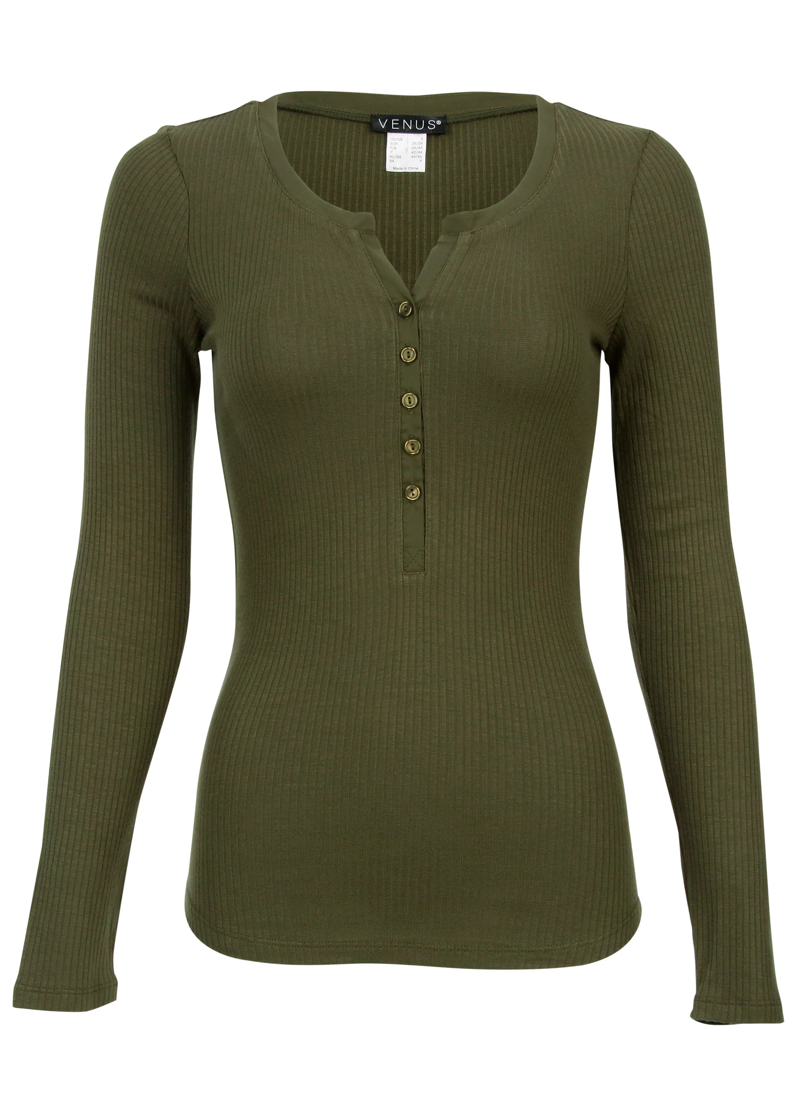 Ribbed Henley top - Olive