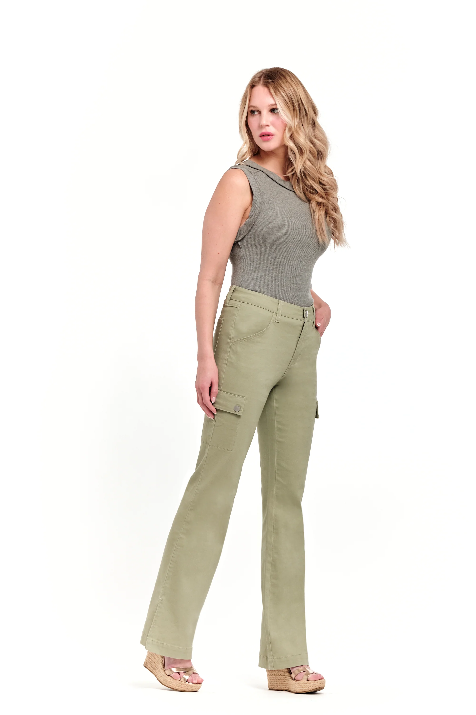 Twill Cargo Boot W/ Slit in Green Haze