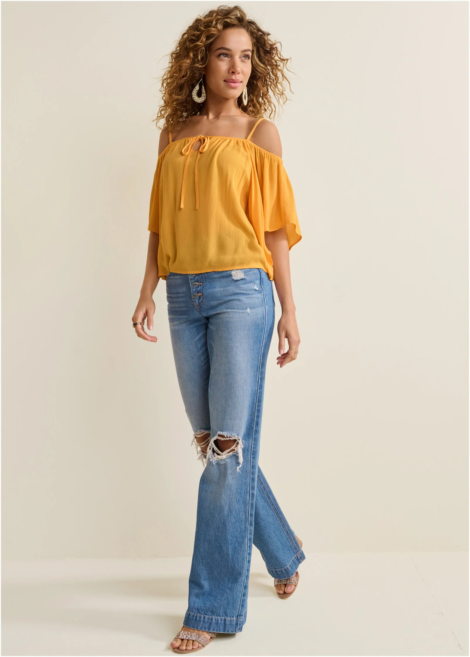 Cold shoulder top  - Yellow