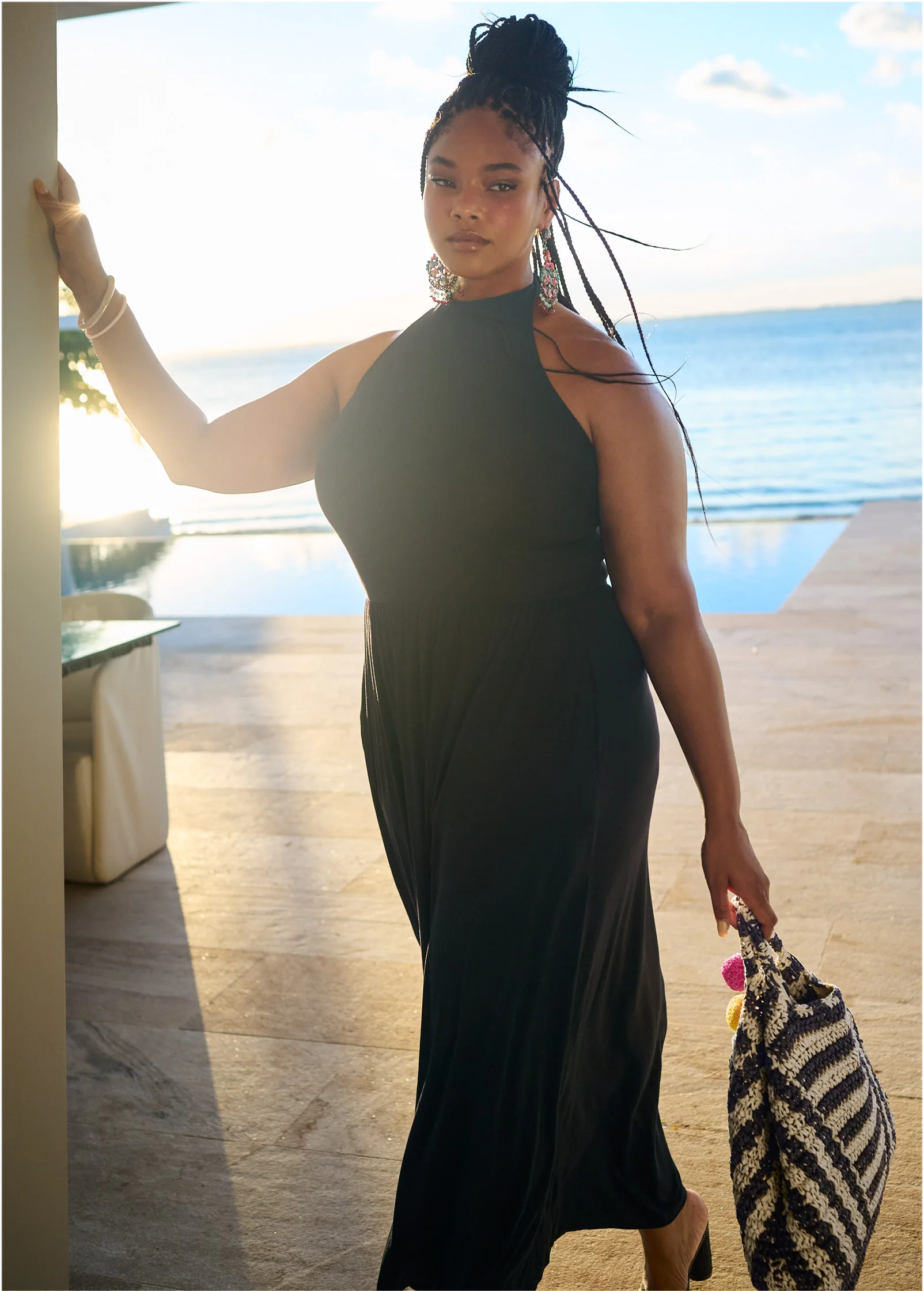 High Neck Maxi Dress - Black