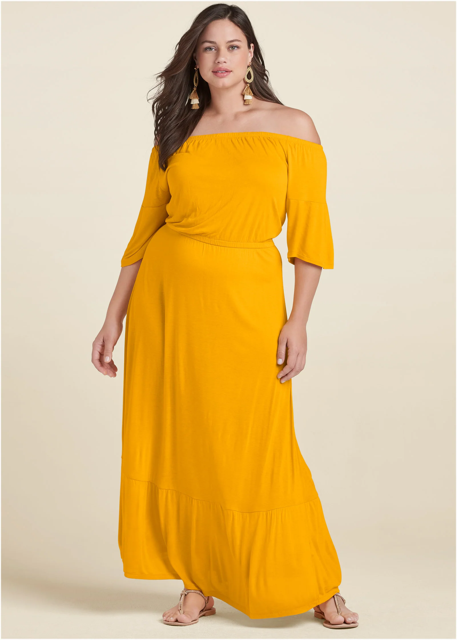 Off-The-Shoulder Maxi Dress - Yellow