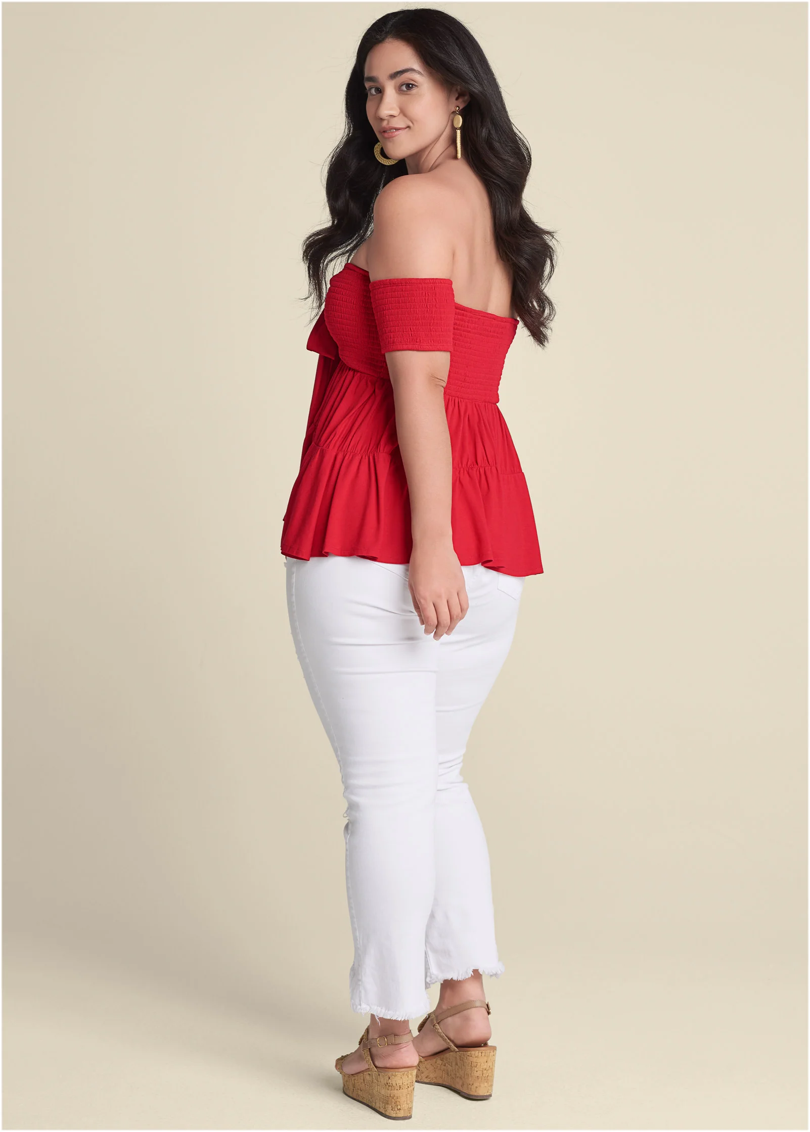 Tie front smocked top - Red