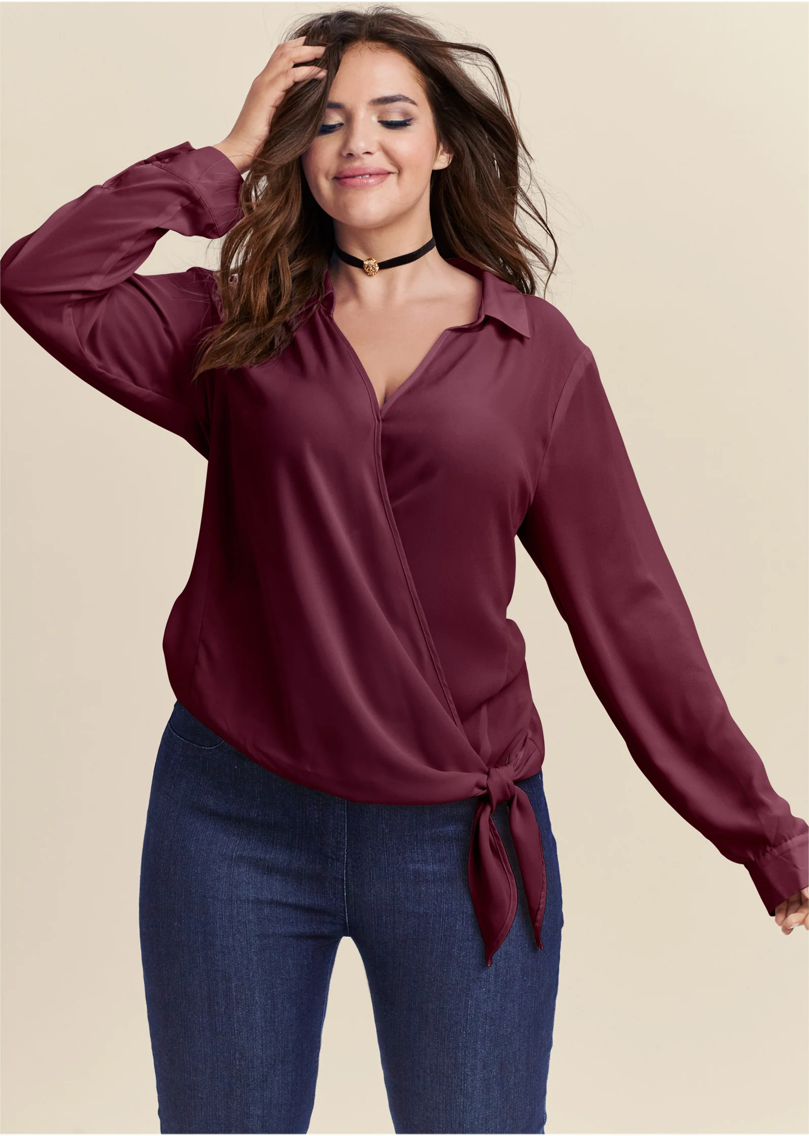 Surplice side tie blouse - Wine