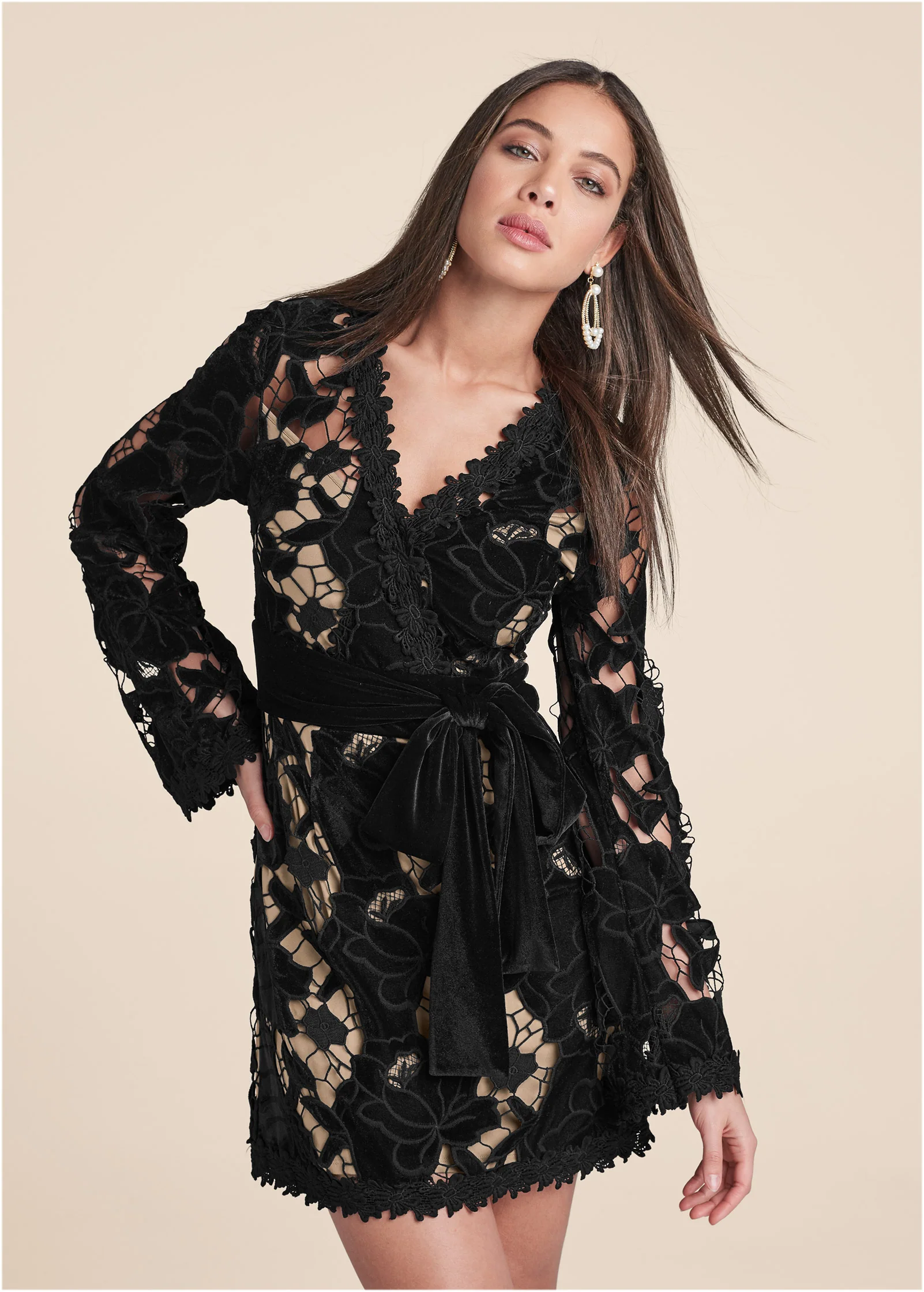 Velvet lace dress - Black