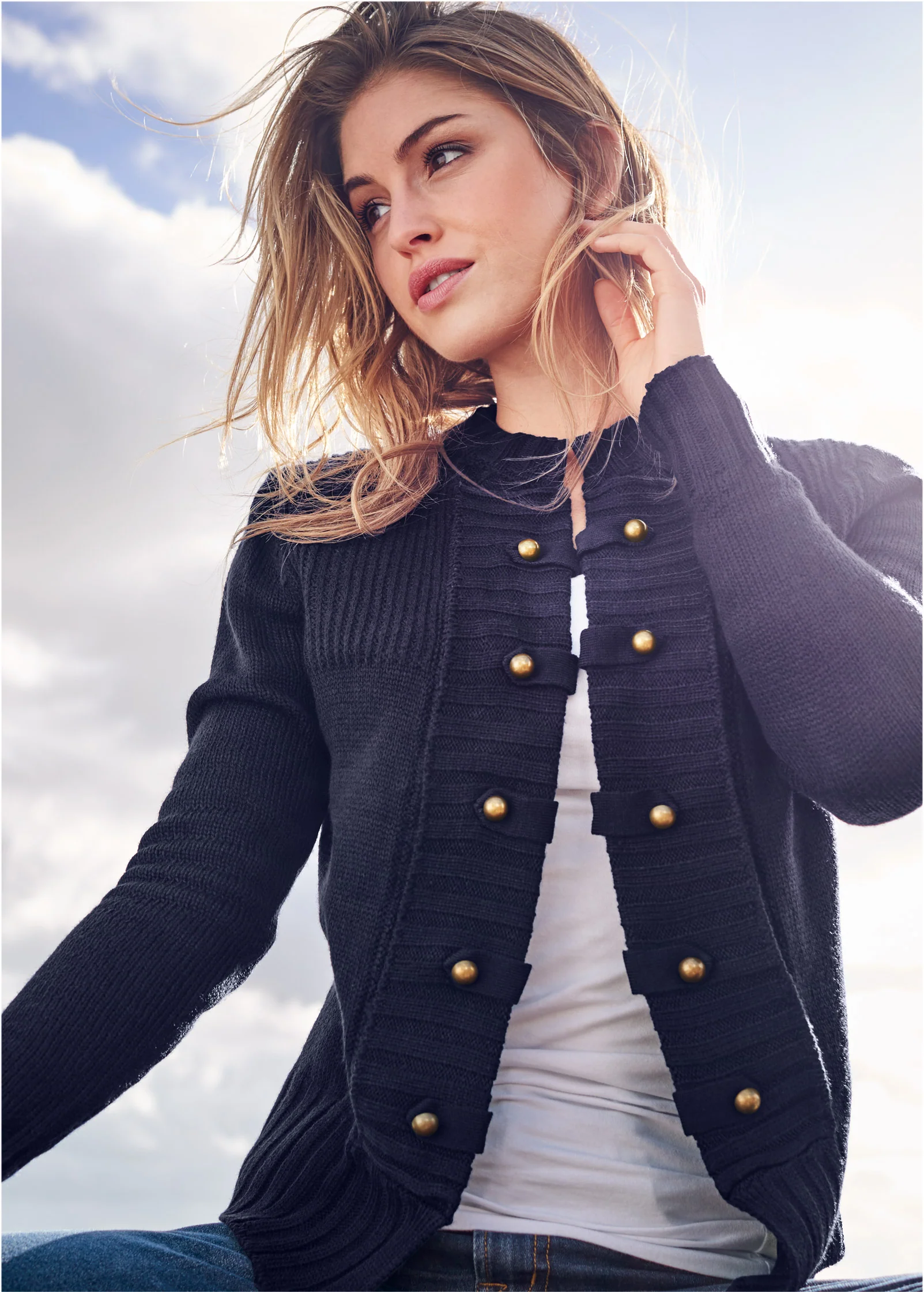 Tab button detail cardigan - Navy