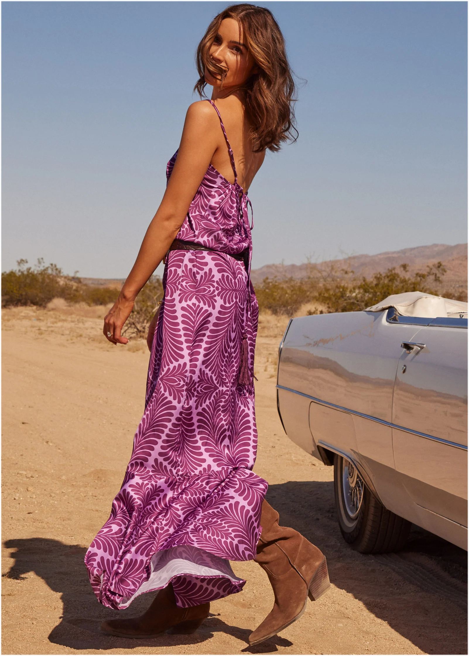 Tassel tie-back maxi dress - Purple Multi