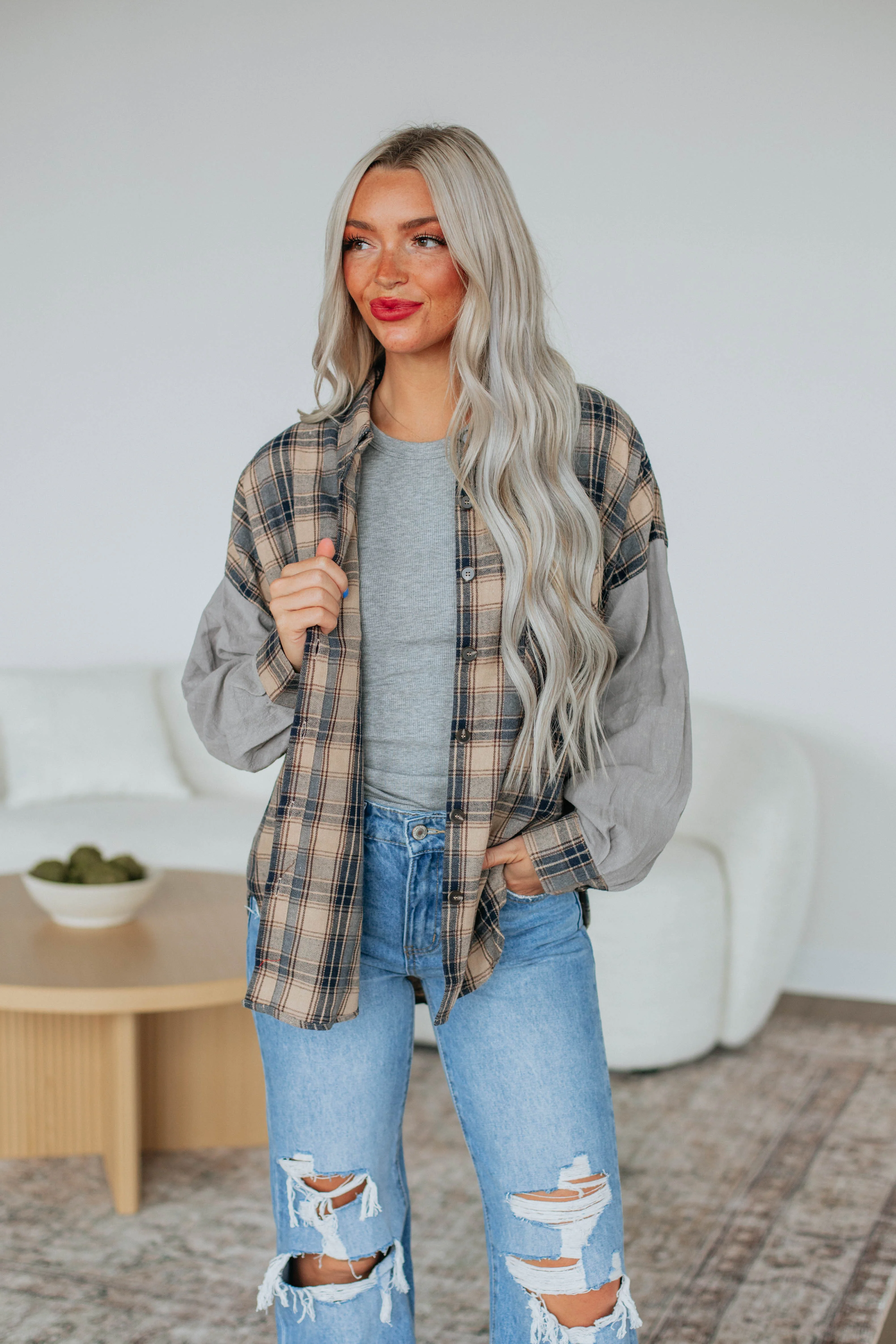 Tanner Flannel Top - Steel Blue Mix