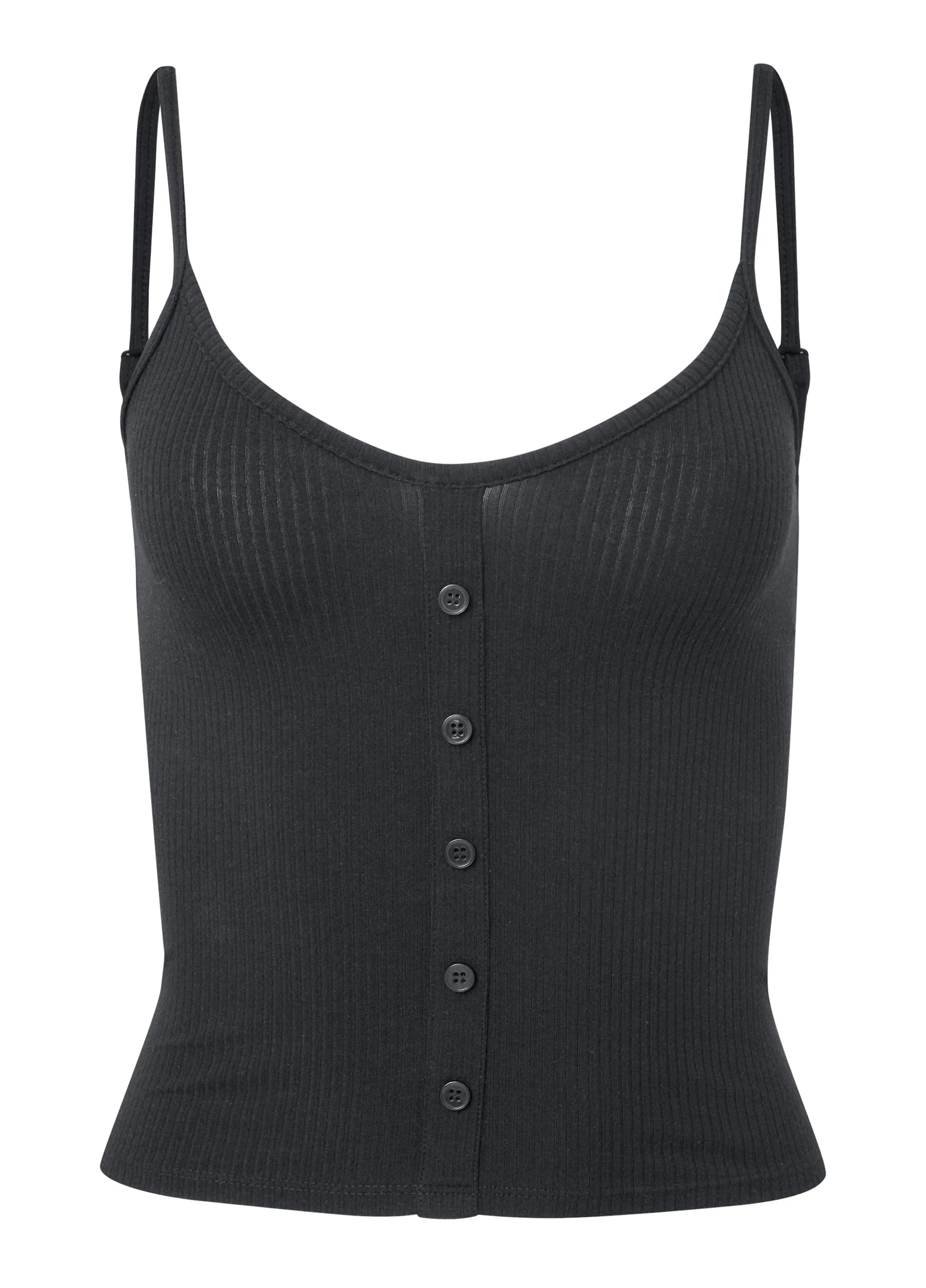 Ribbed button detail cami - Black