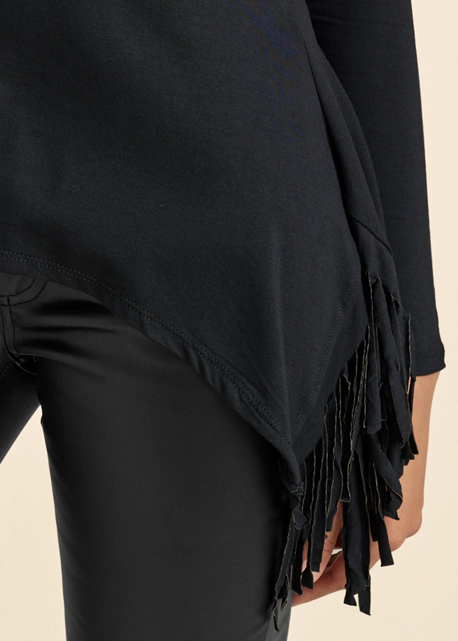 Fringe detail tunic top - Black