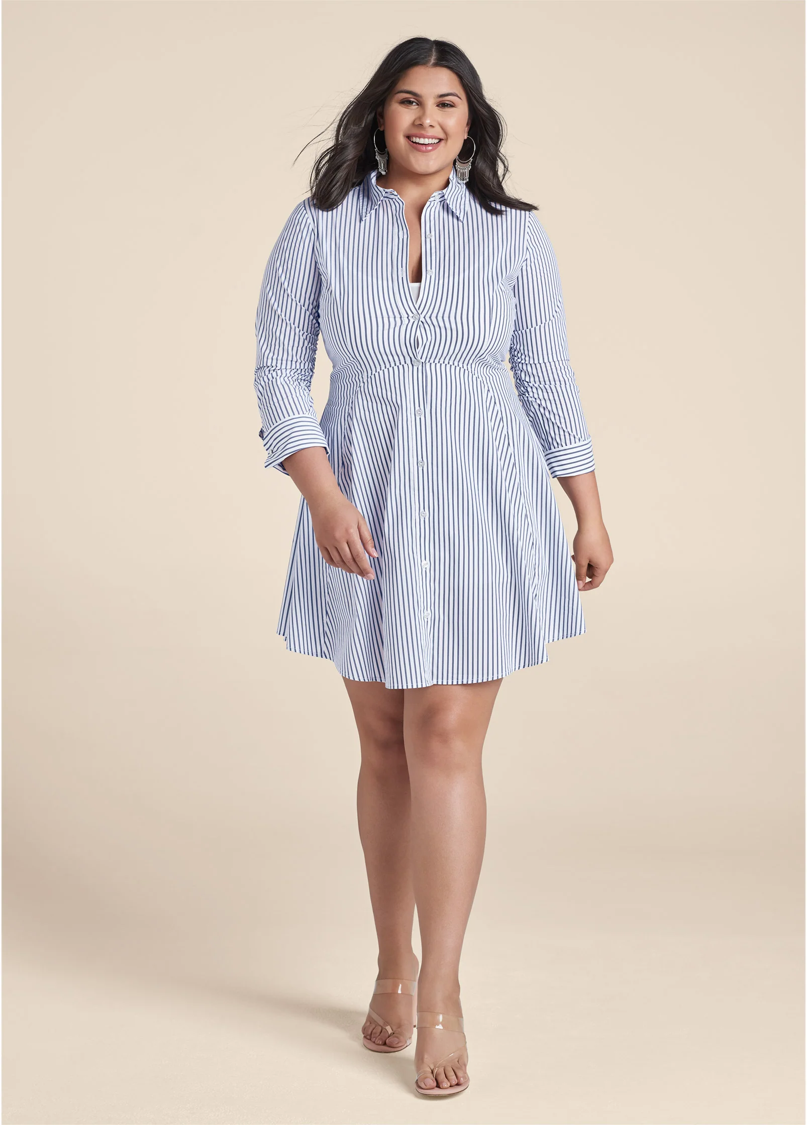 Collared shirt dress - Off White & Navy