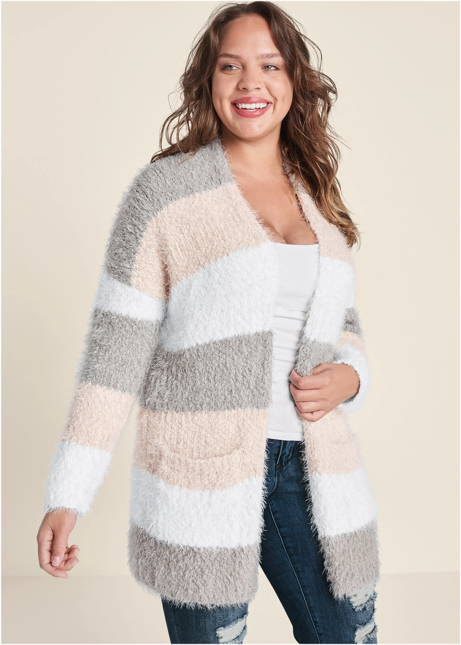Cozy striped cardigan - Blush Multi