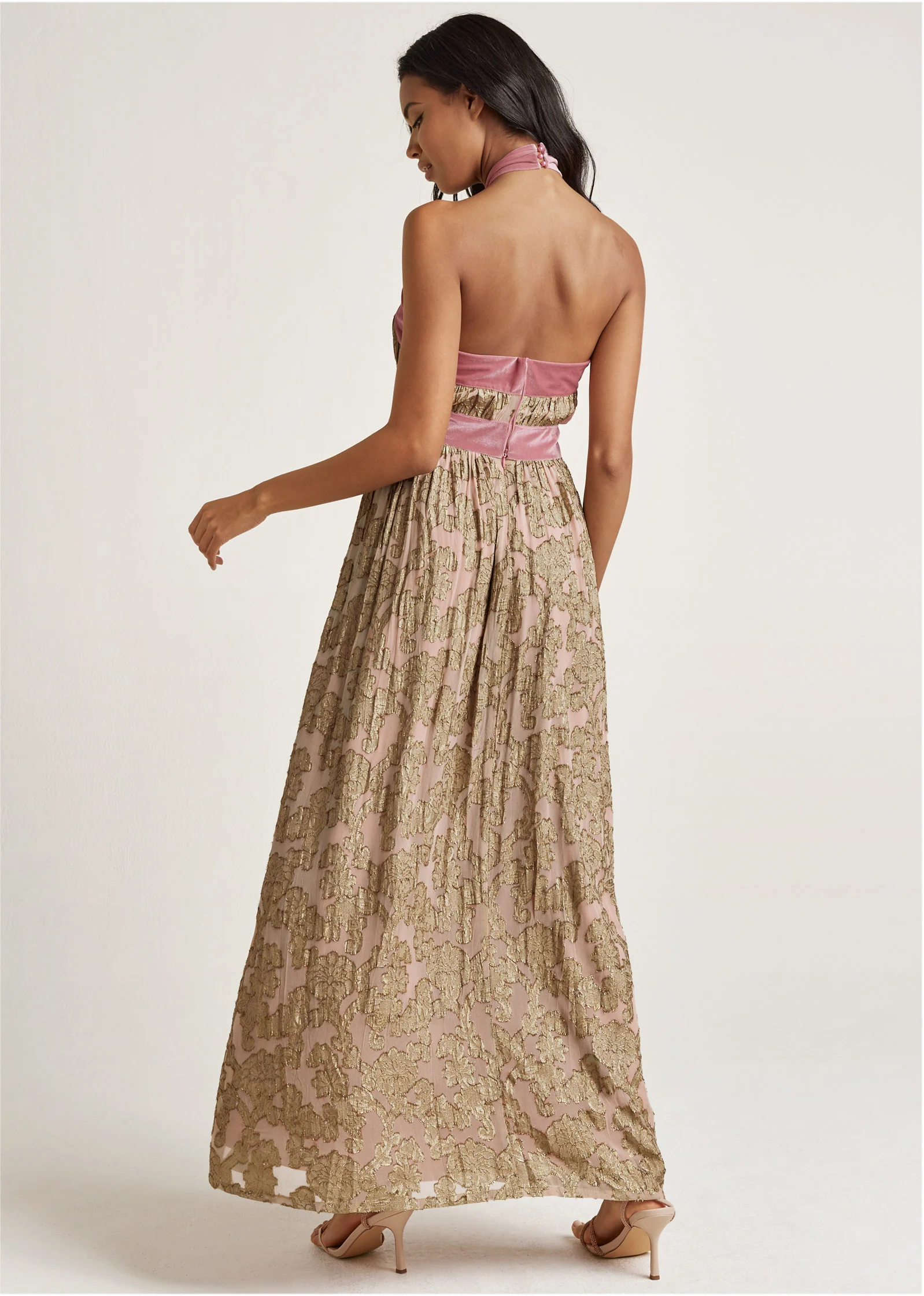Jacquard halter gown - Blush