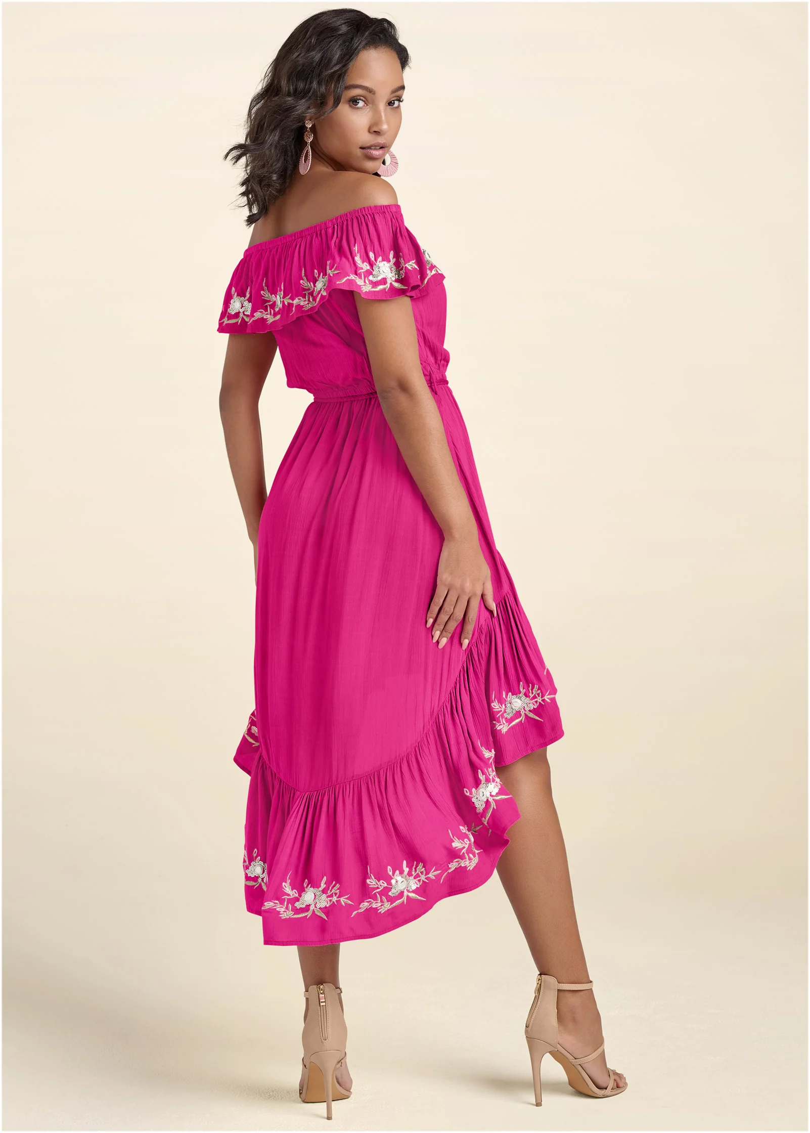 Embroidered high-low dress - Pink