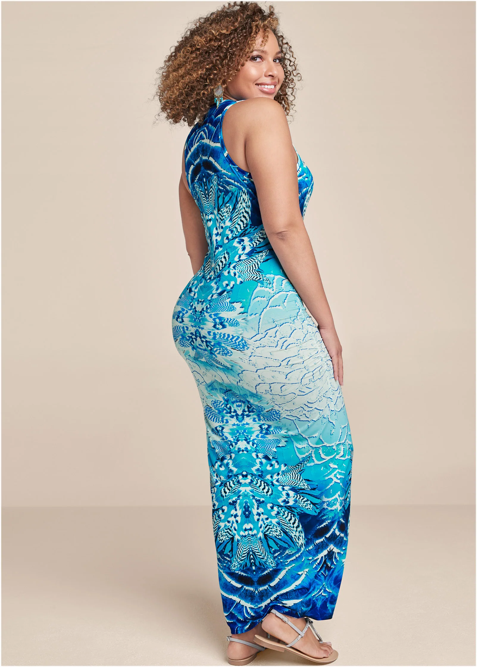 Ruched printed maxi dress - Blue Multi