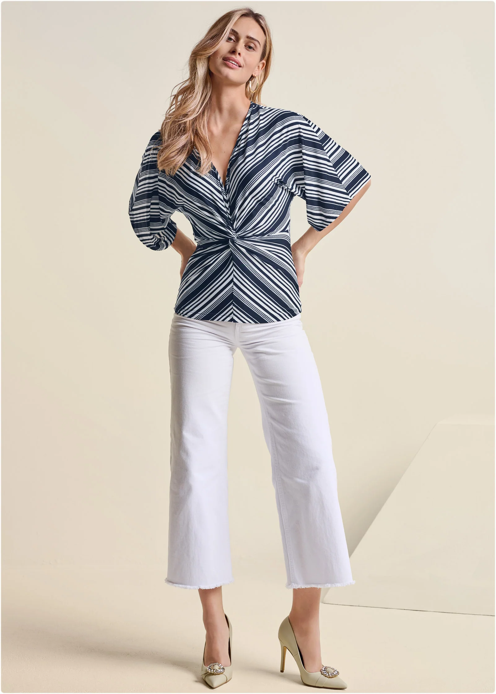 Striped knotted top - Navy & White