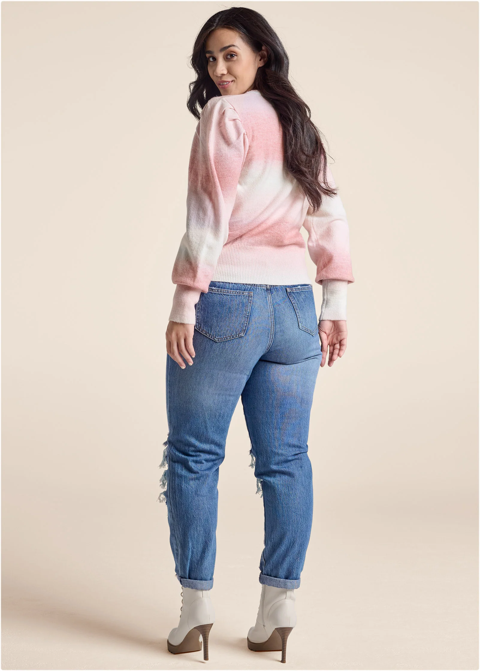 Ombre Balloon Sleeve Sweater  - Pink Multi