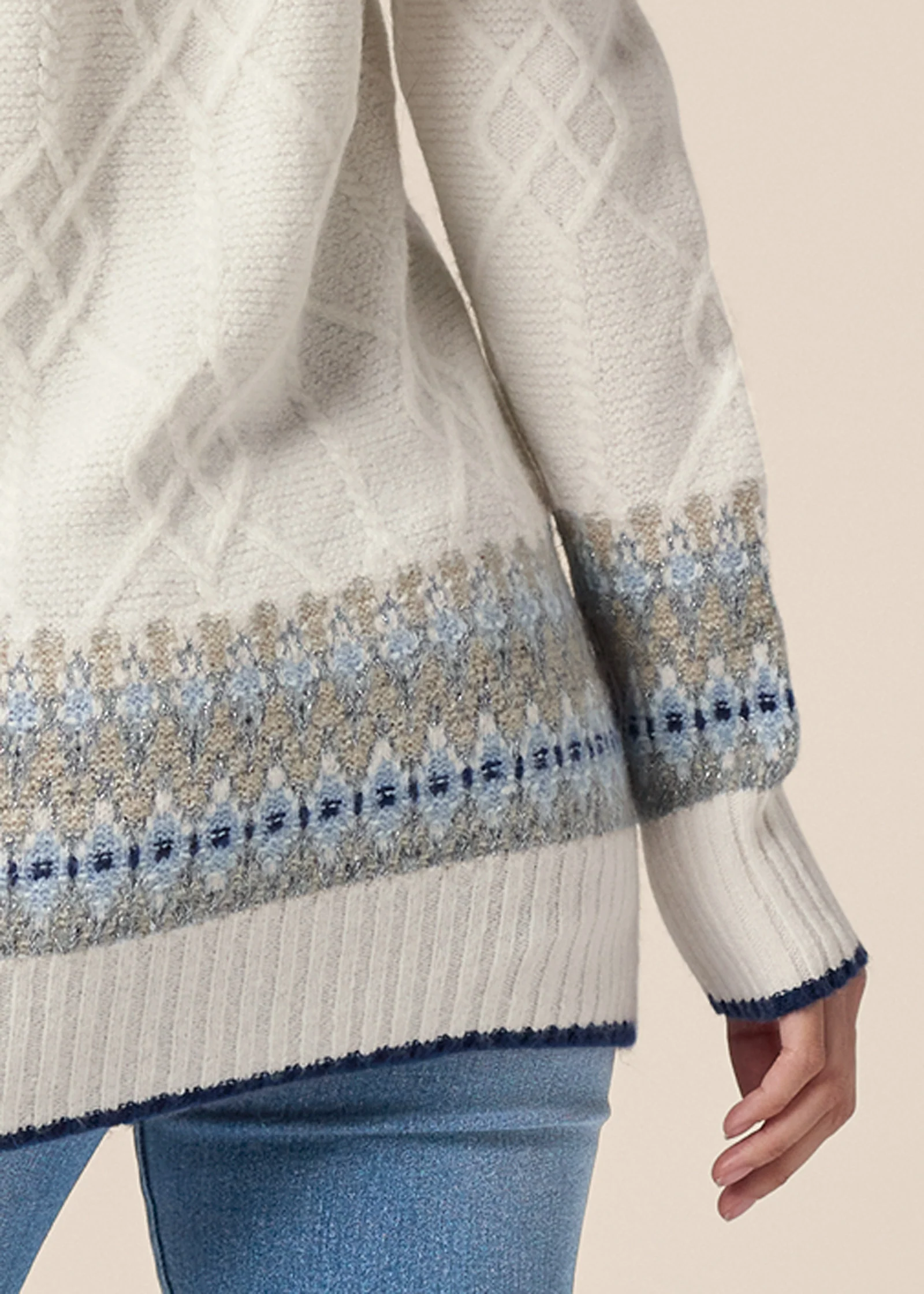 Fair Isle turtleneck sweater - White & Blue