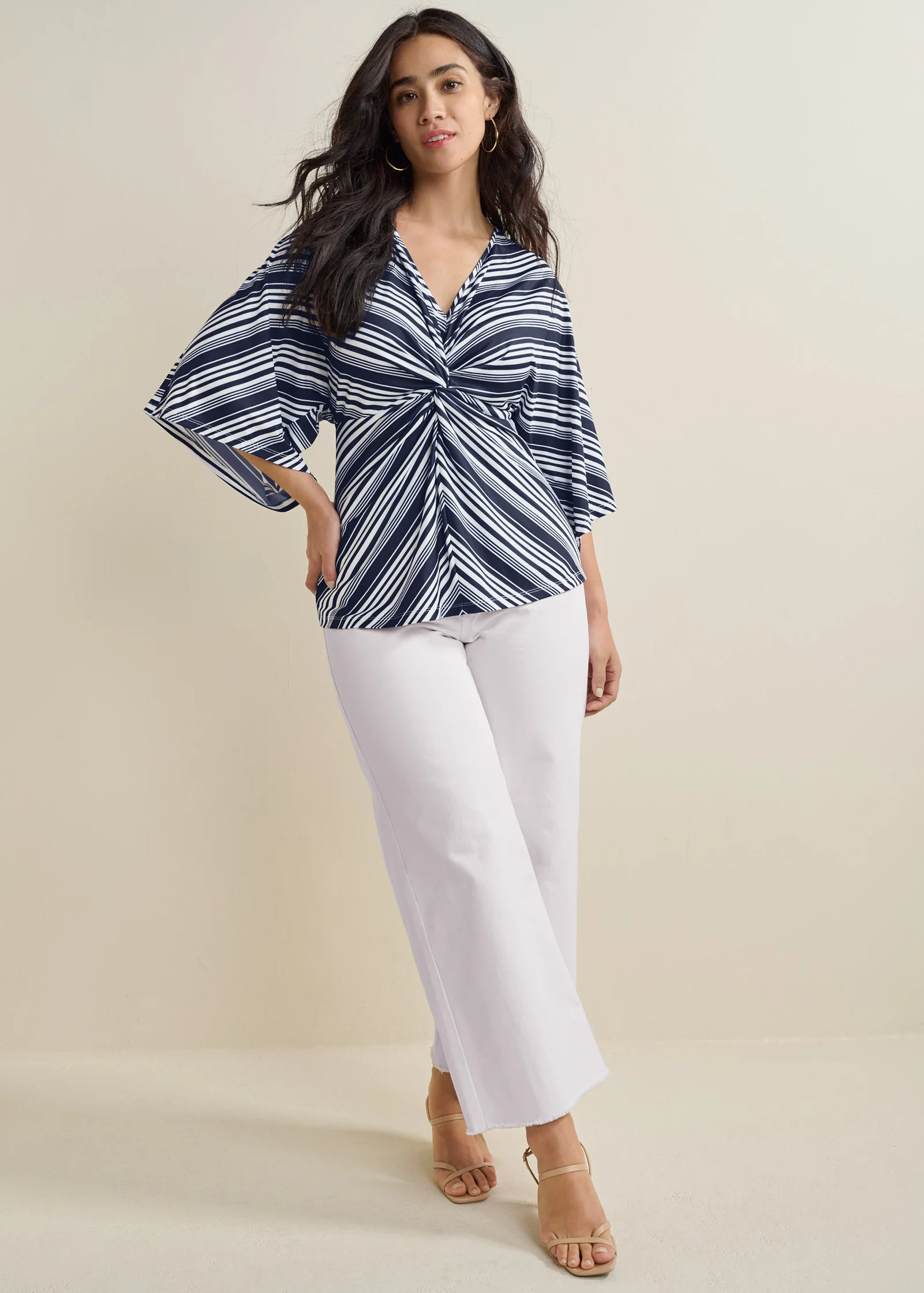 Striped knotted top - Navy & White