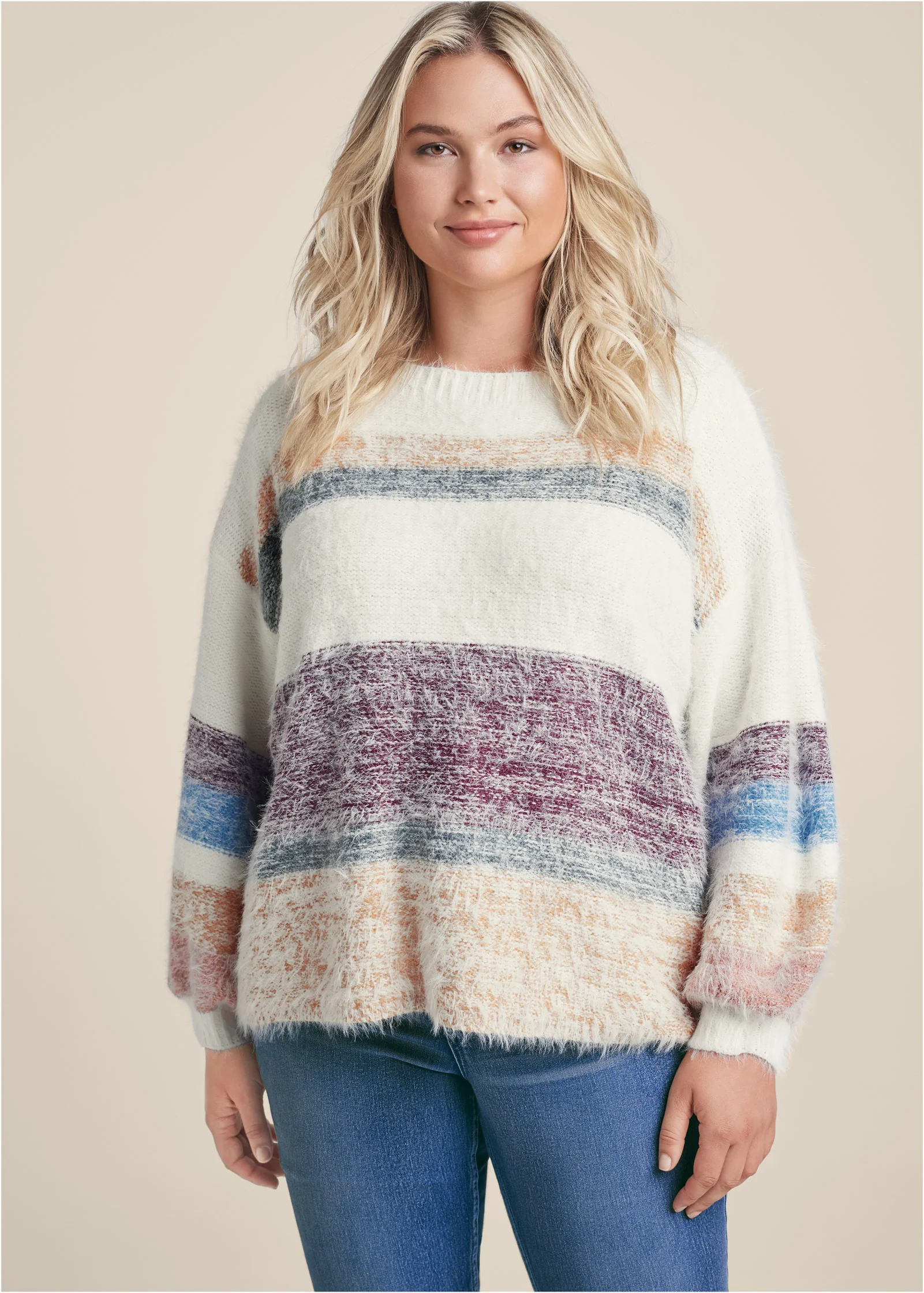 Striped eyelash sweater - White Multi