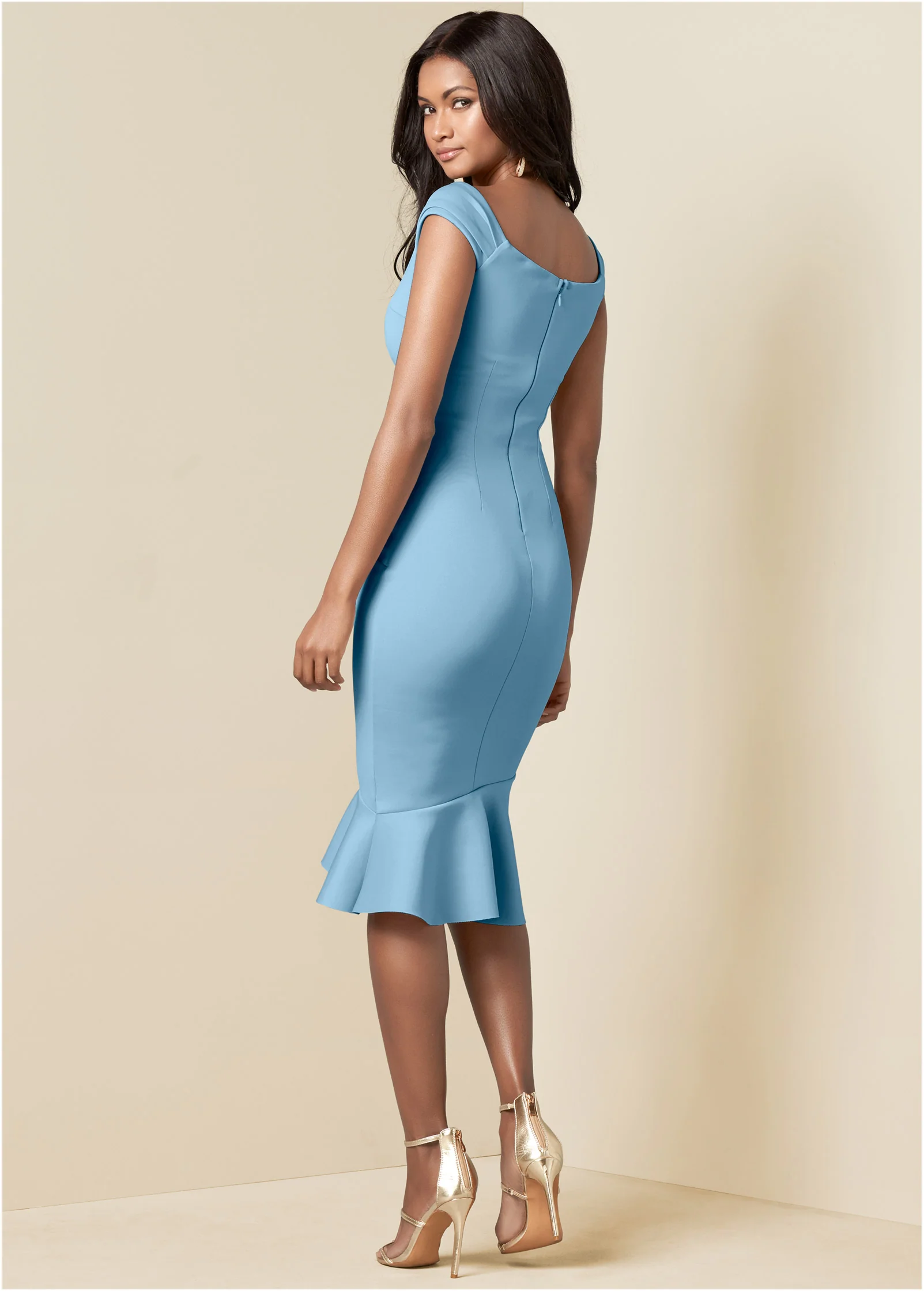 Ruffle Detail Dress - Light Blue