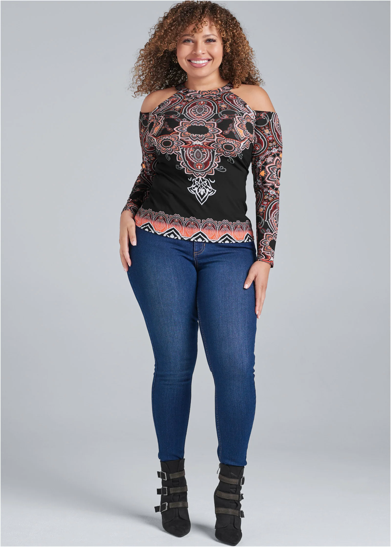 Paisley cold-shoulder top - Black Multi