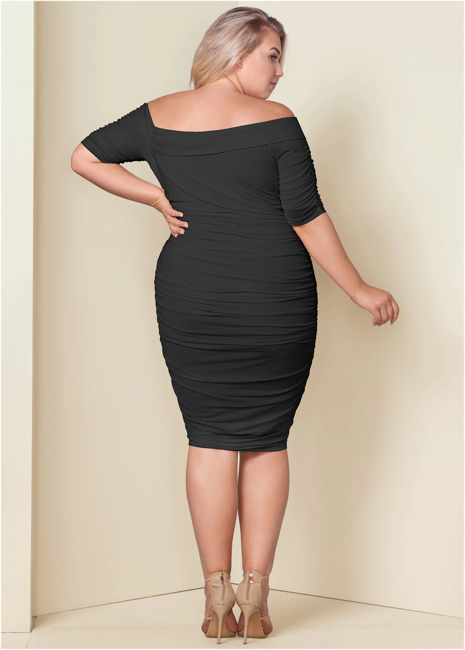 Ruched mesh bodycon dress - Black