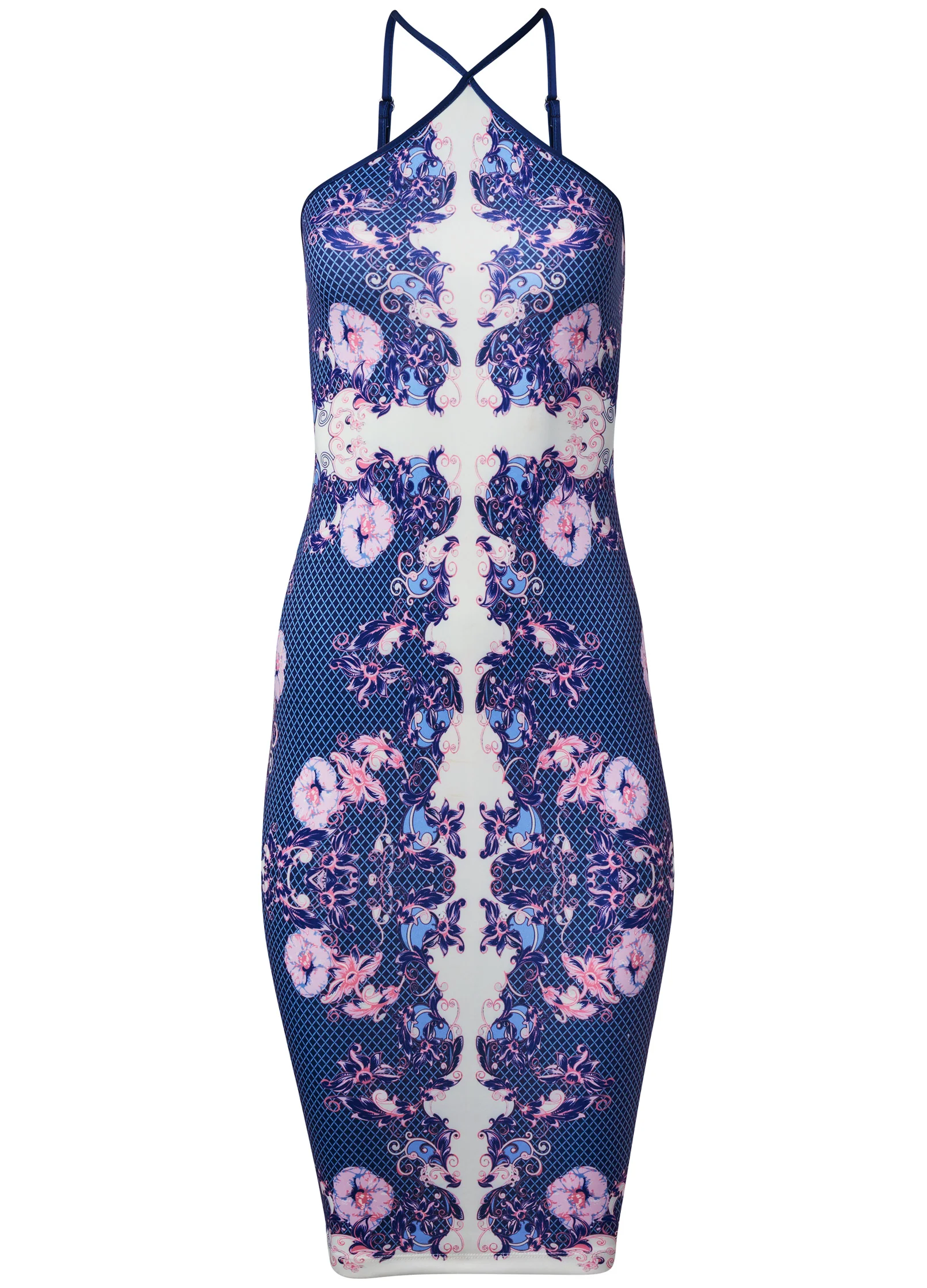 Bodycon Y-neck midi dress - Purple Multi