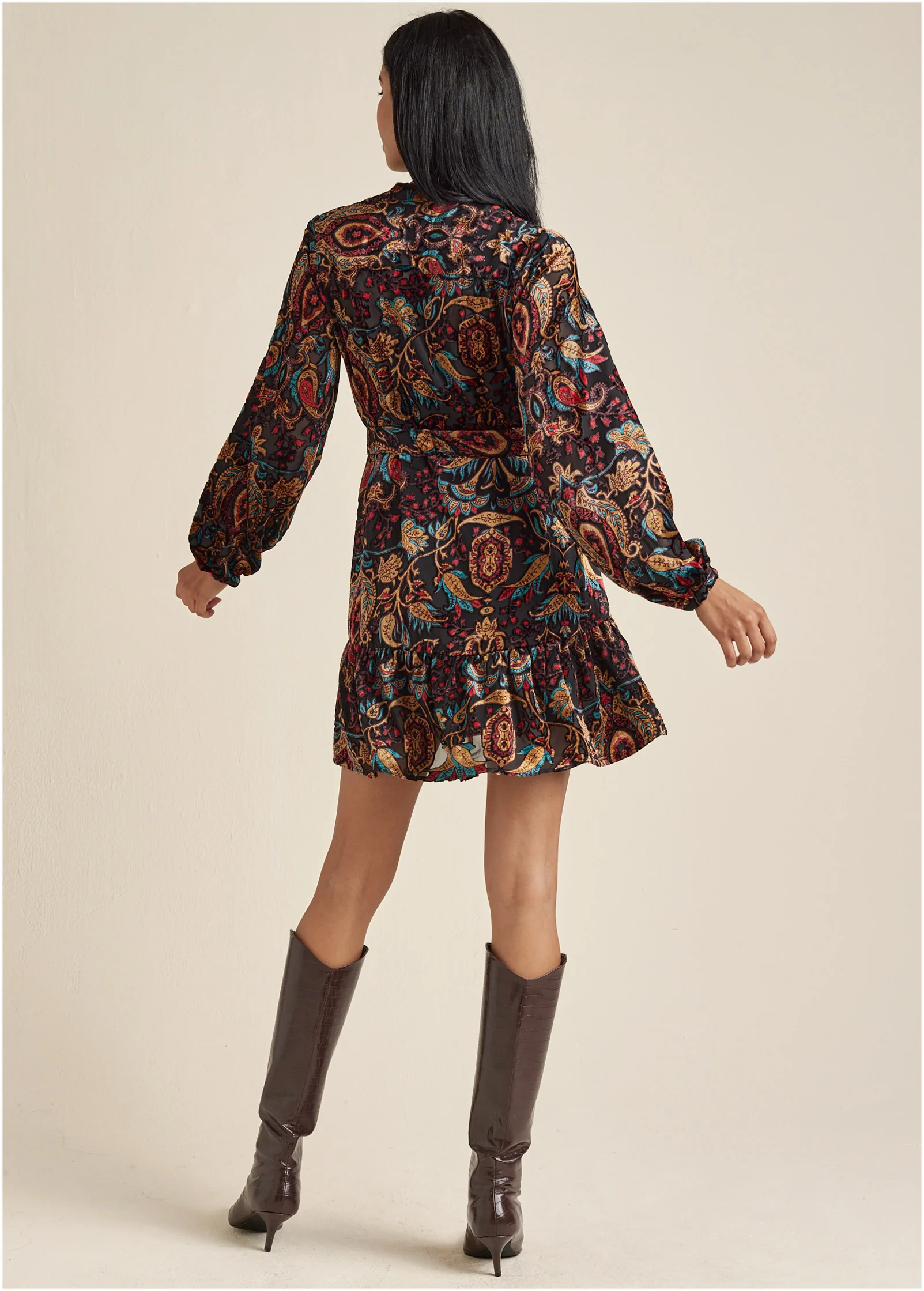 Burnout velvet mini dress - Black Multi