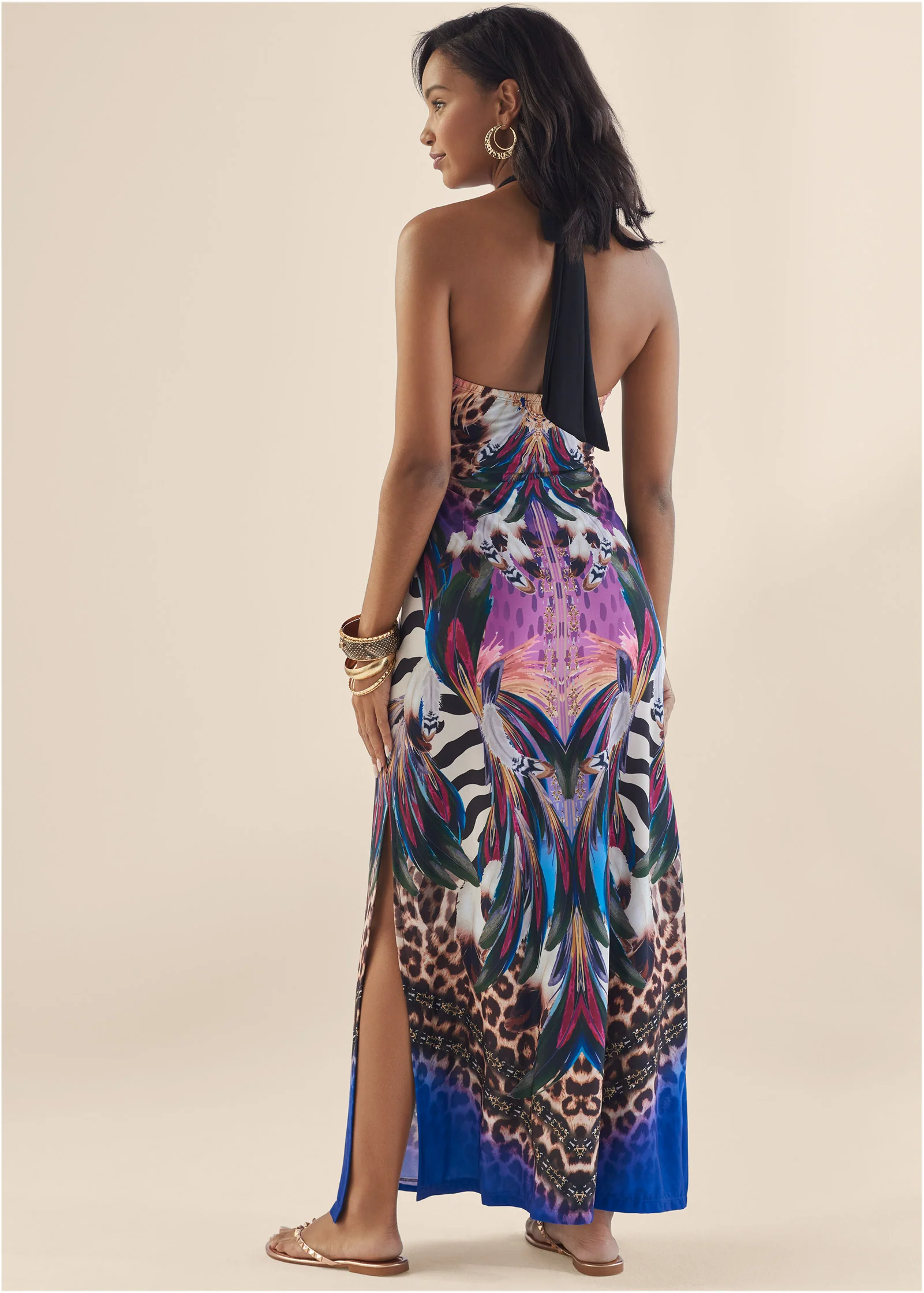 Jungle party halter dress  - Purple Multi