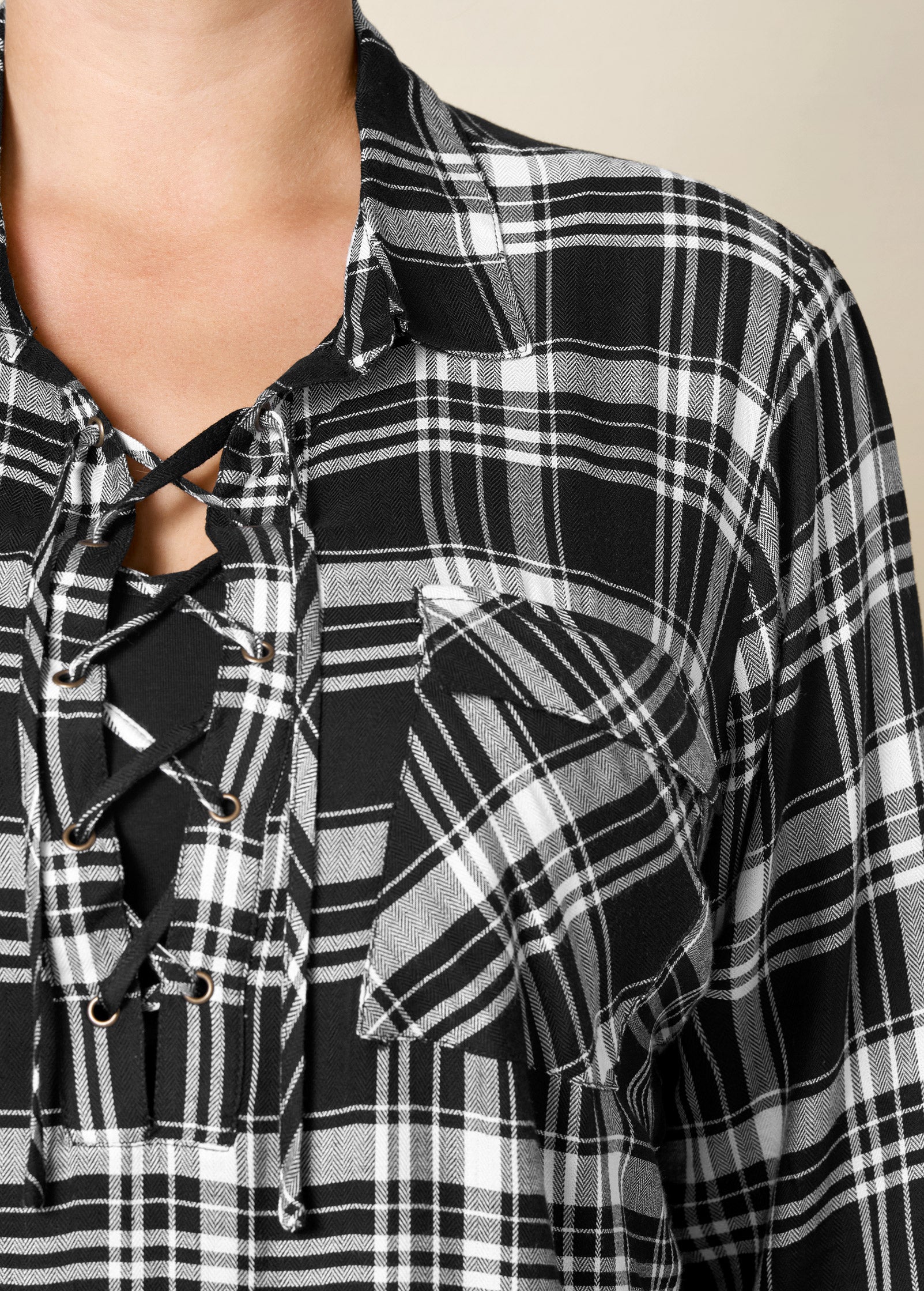 Plaid lace-up top - Black Multi