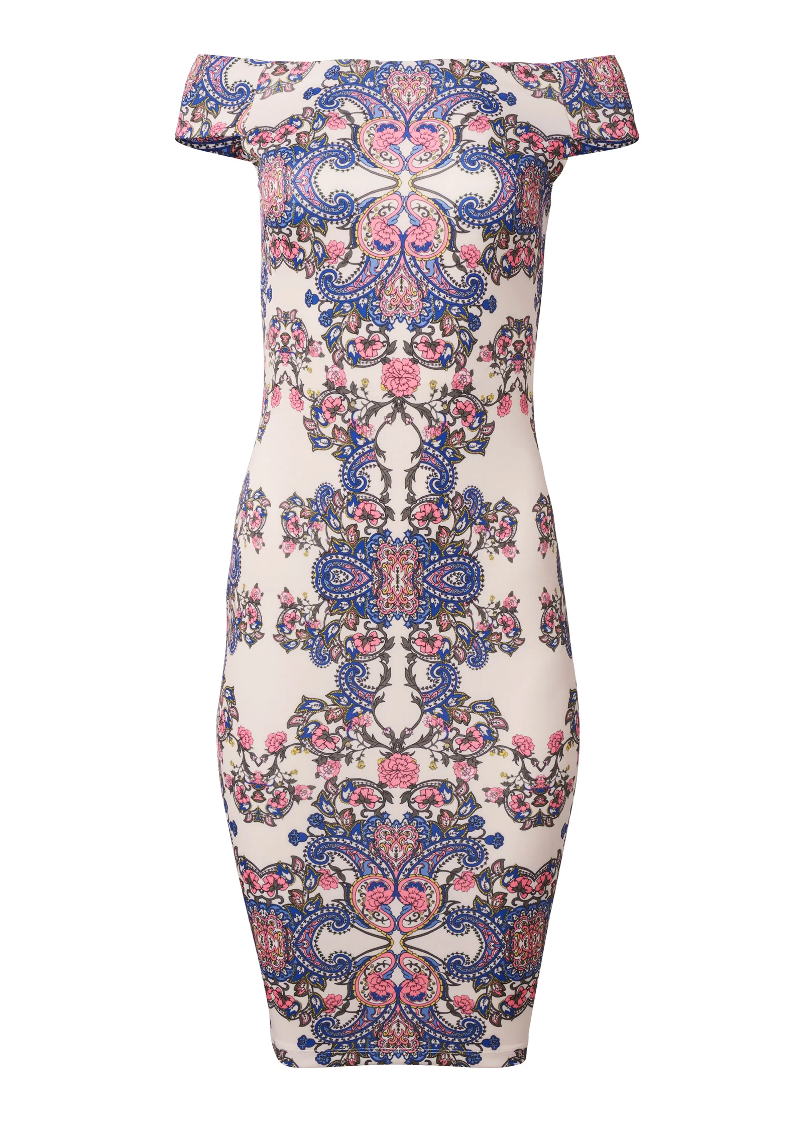 Off-the-shoulder print dress - Blush Multi