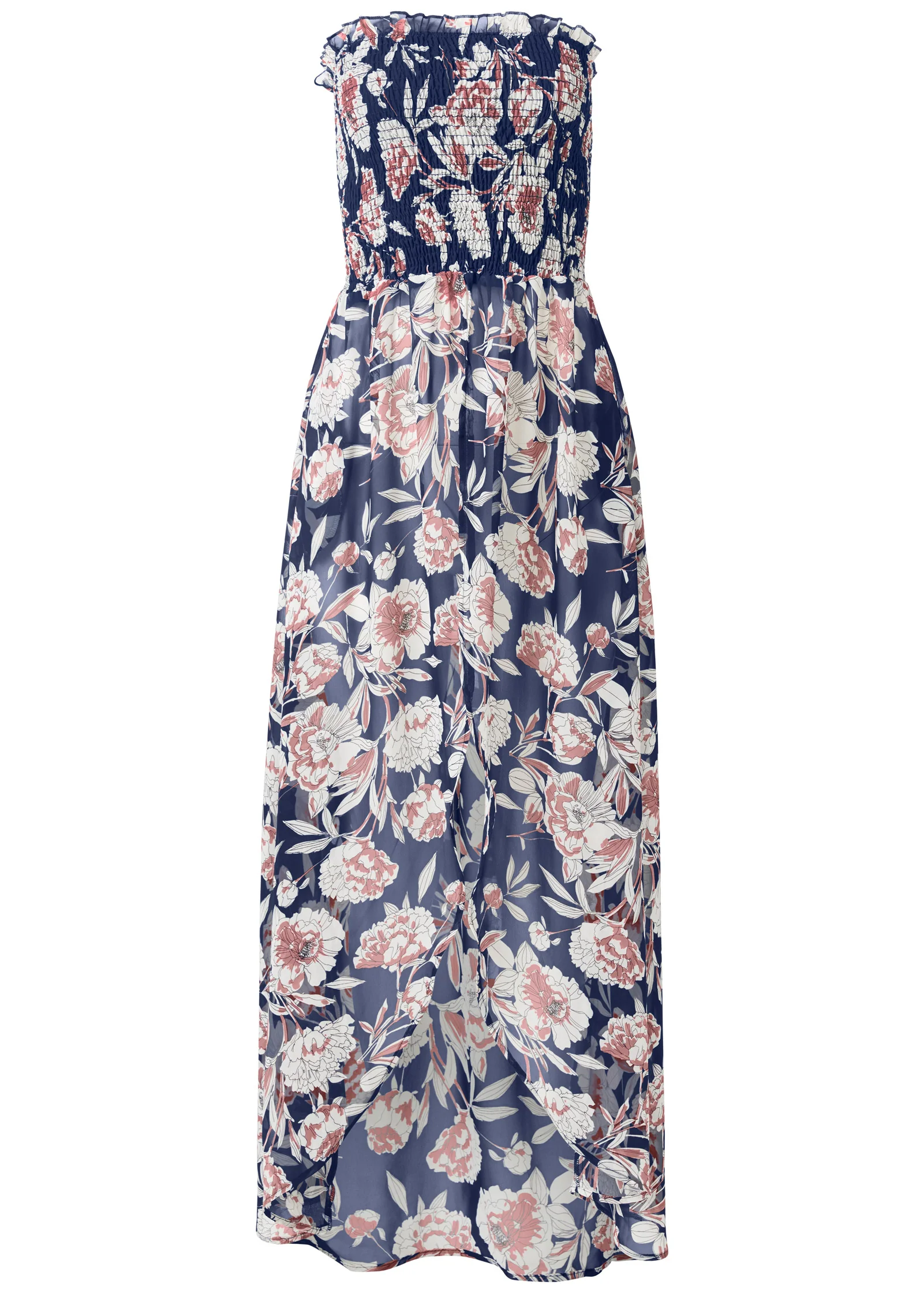 Smocked floral high-low top - Navy Multi