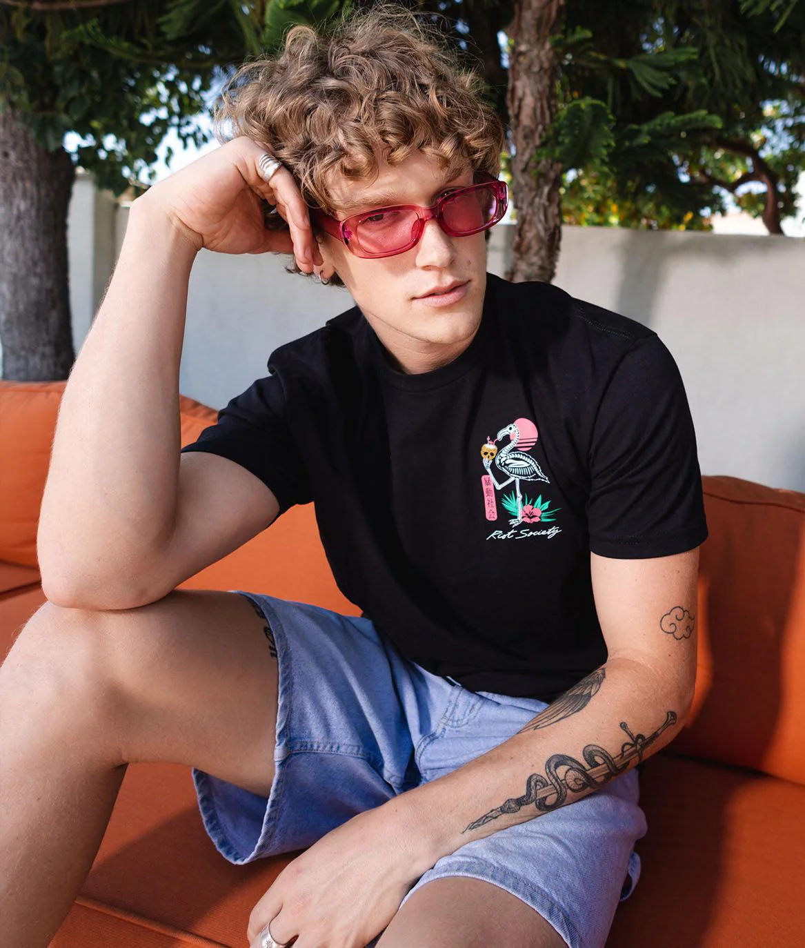 Tropical Skeleton Flamingo Mens T-Shirt