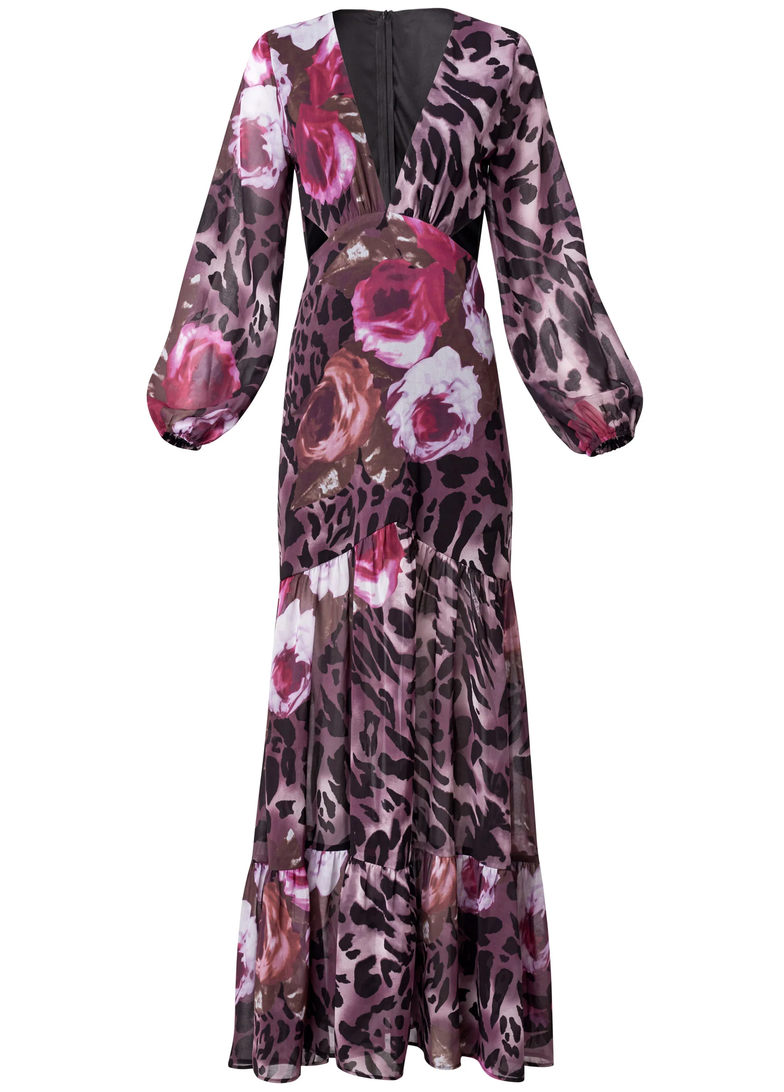 Cutout detail printed gown - Black Multi