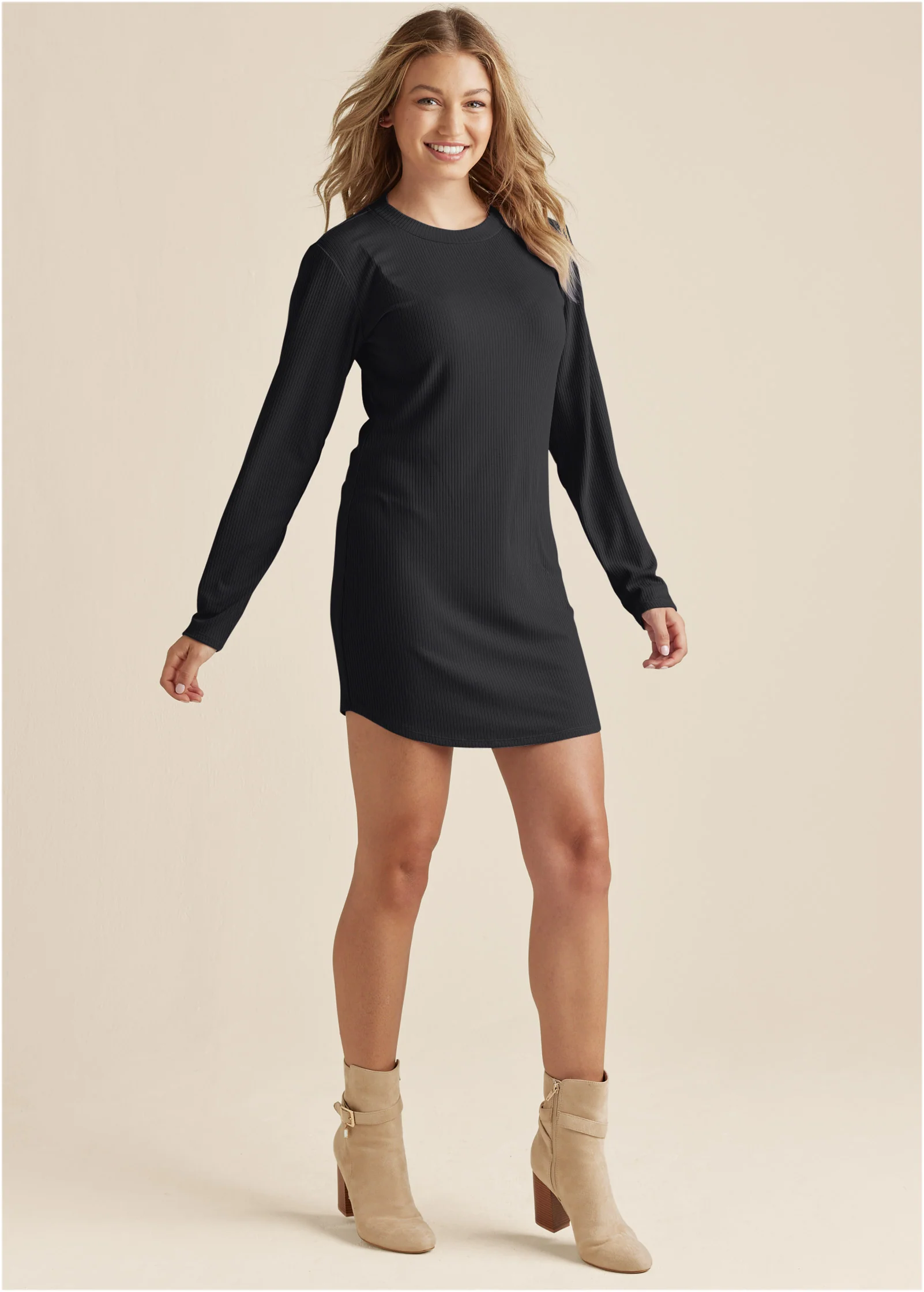 Ribbed T-shirt dress - Black