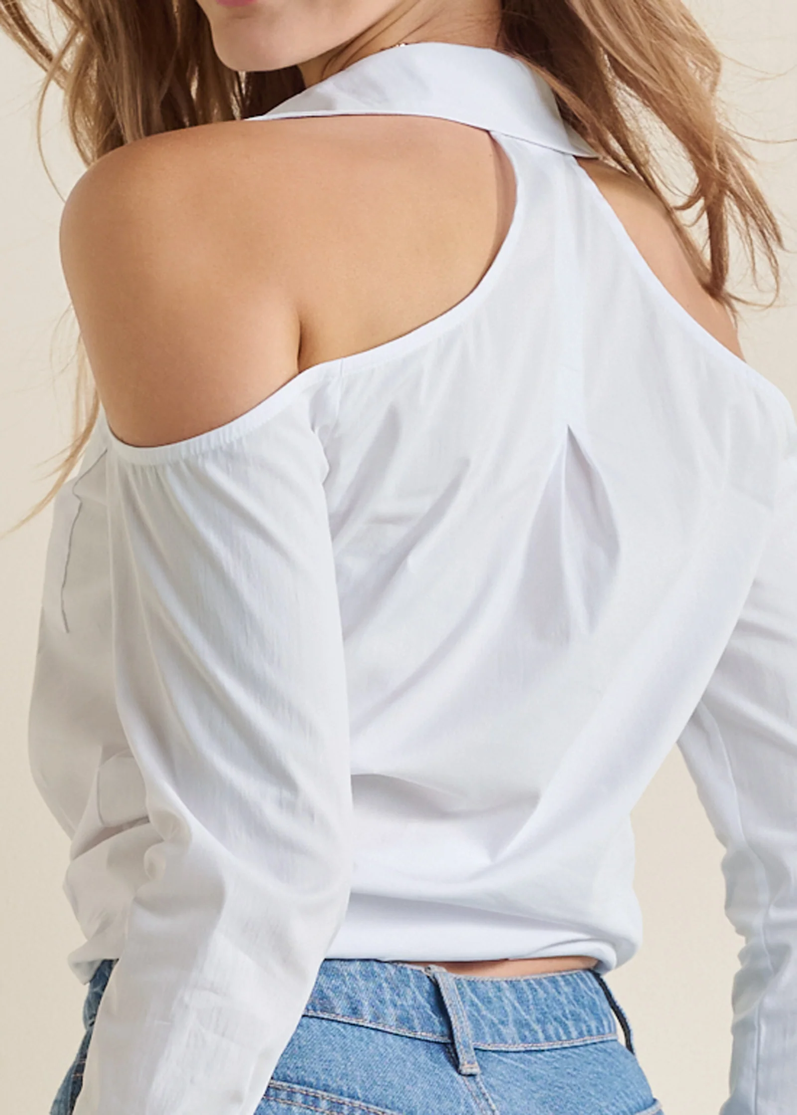 Cold-shoulder button-up top - White