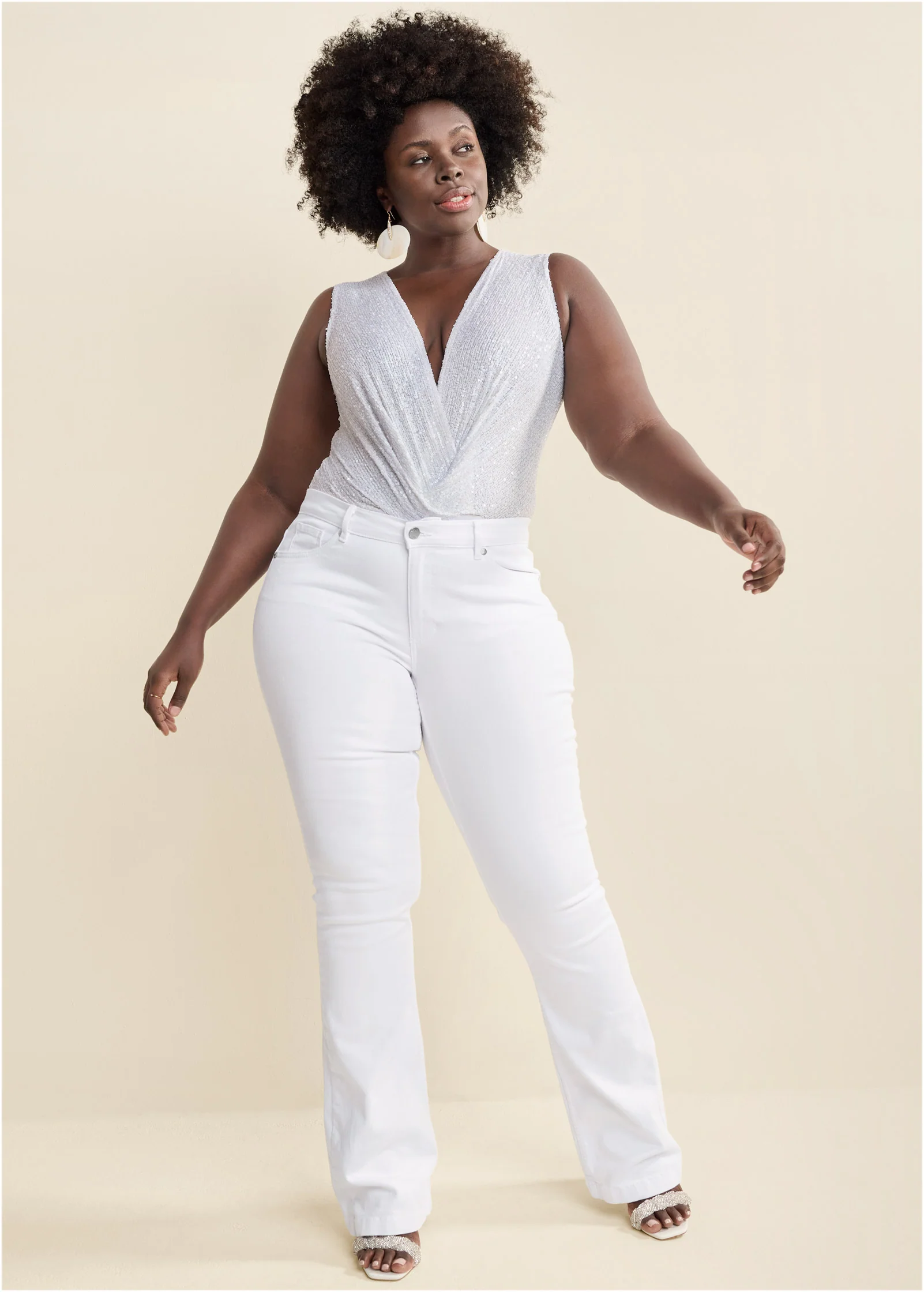 Sequin plunging bodysuit - White Sequin