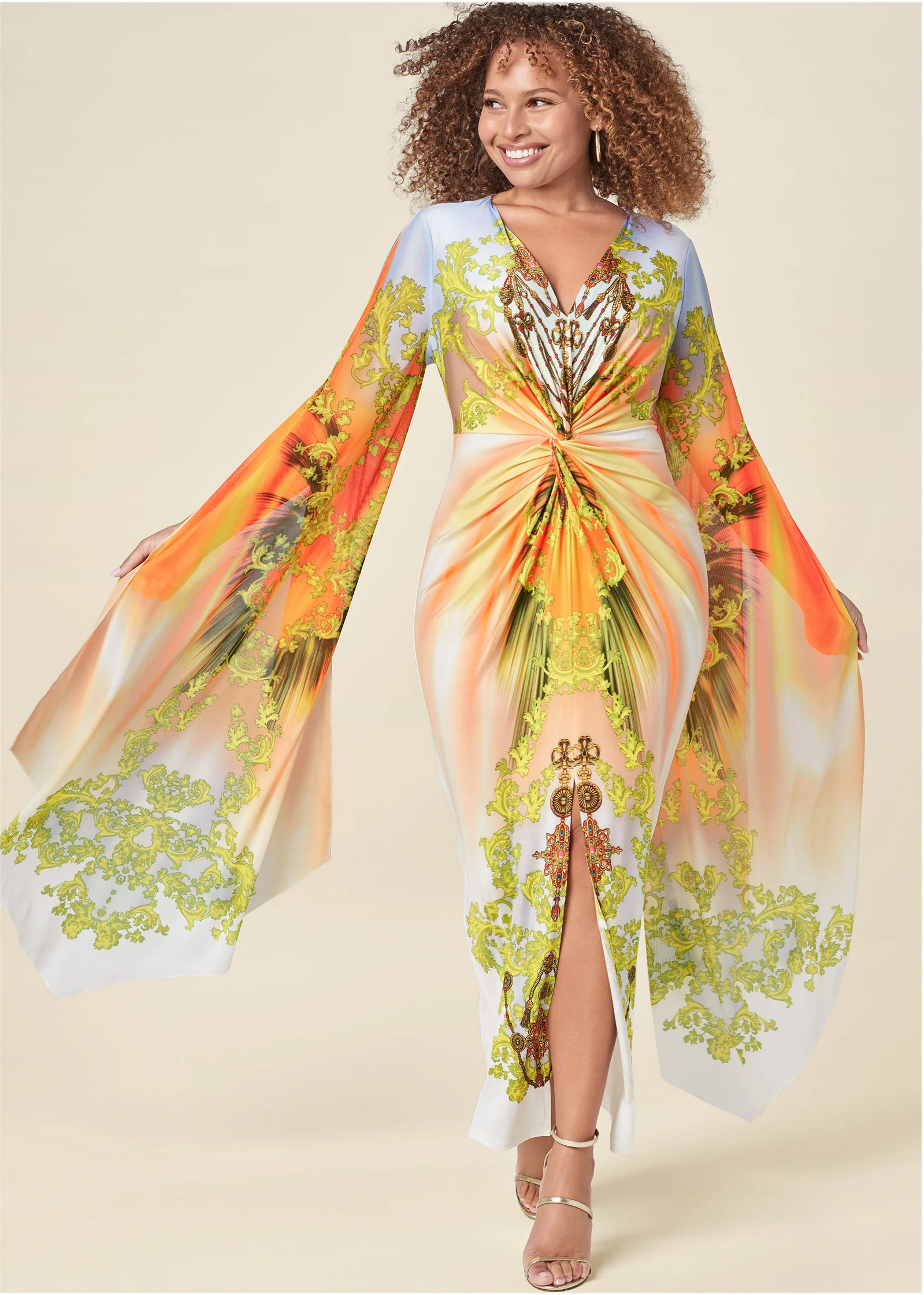 Exaggerated sleeve dress - Yellow Multi