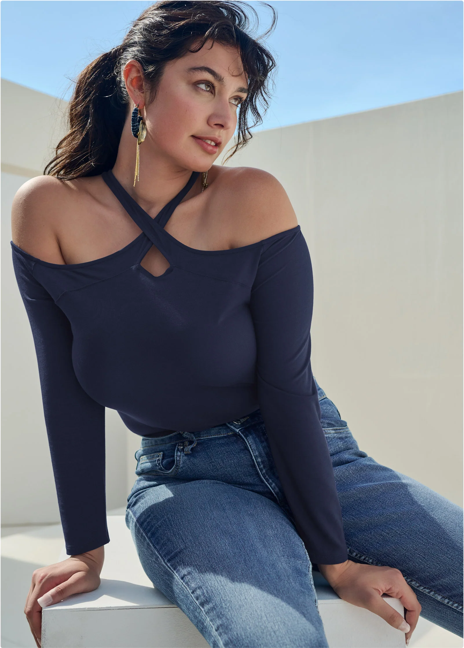 Crisscross neck top - Navy