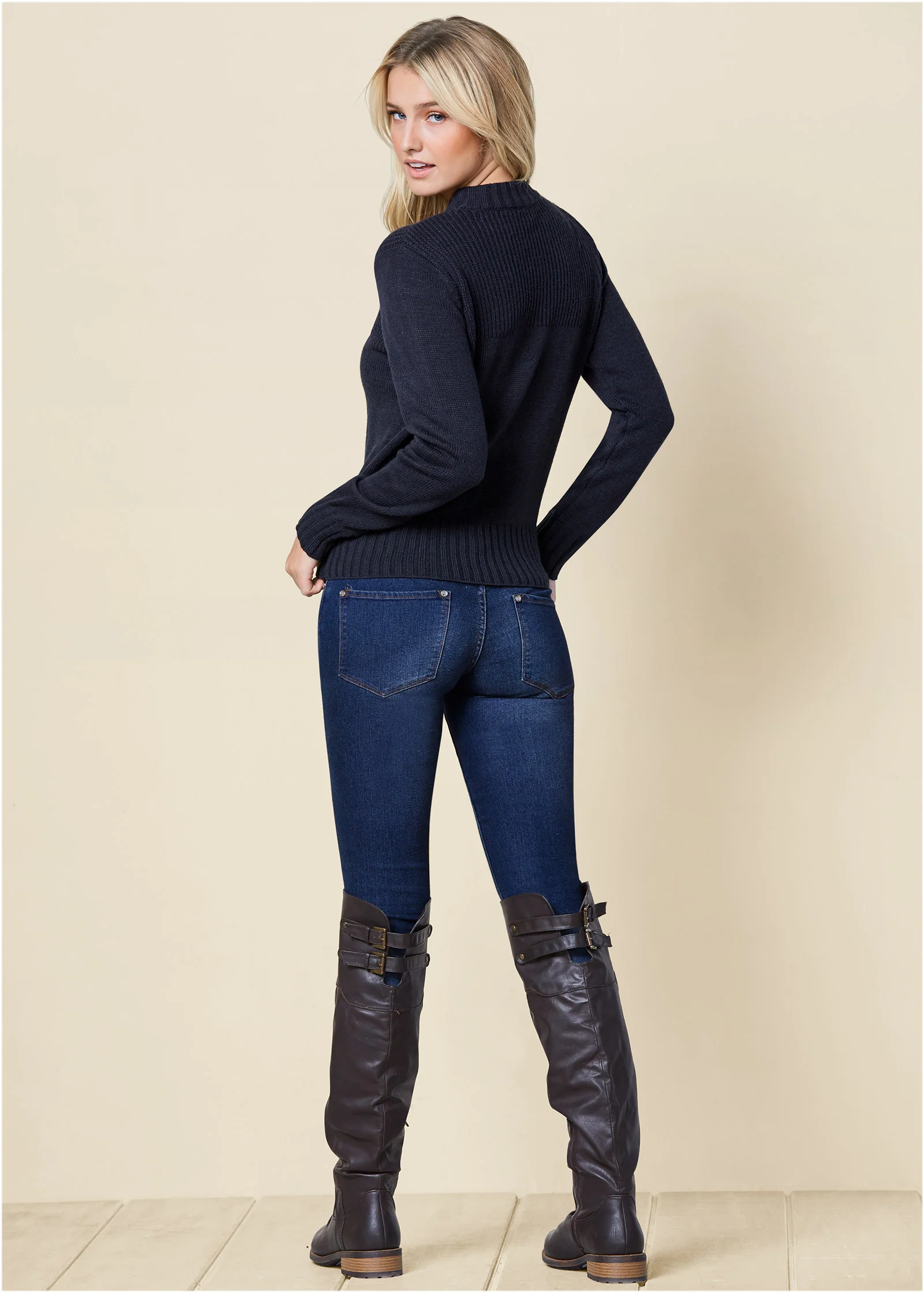 Tab button detail cardigan - Navy