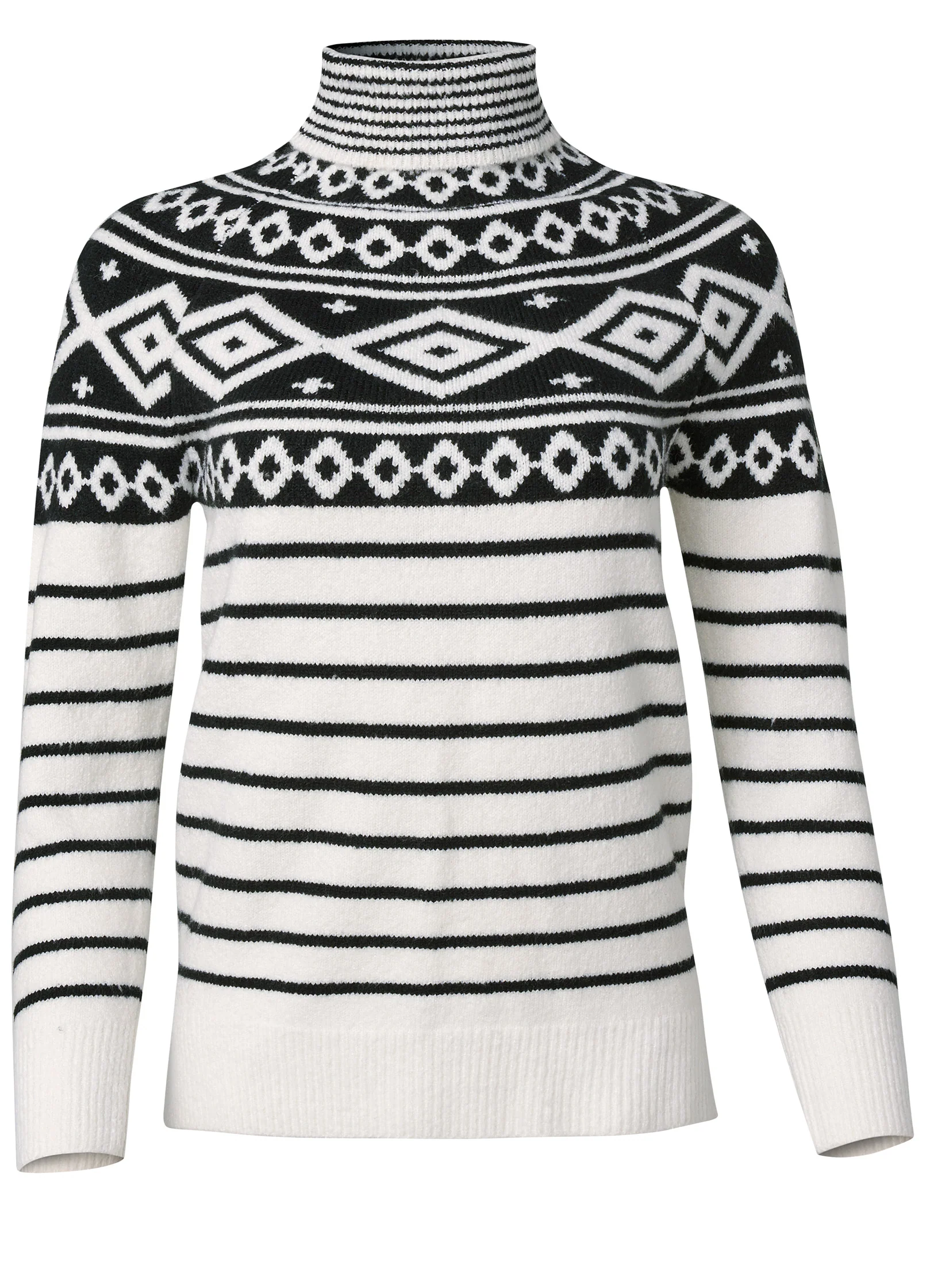 Fair Isle turtleneck sweater - White & Black