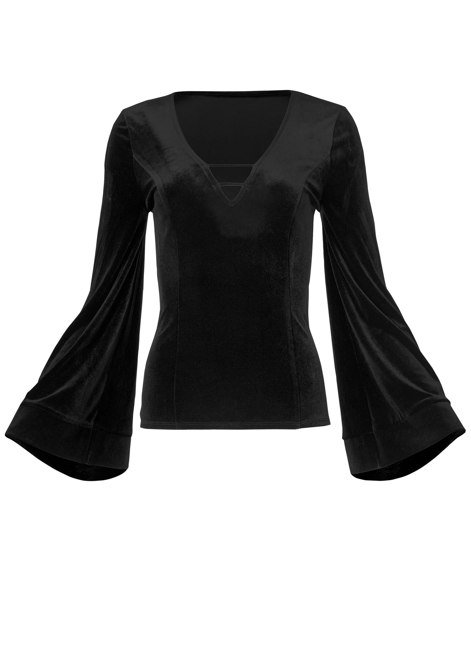 Strappy V-neck velvet top - Black